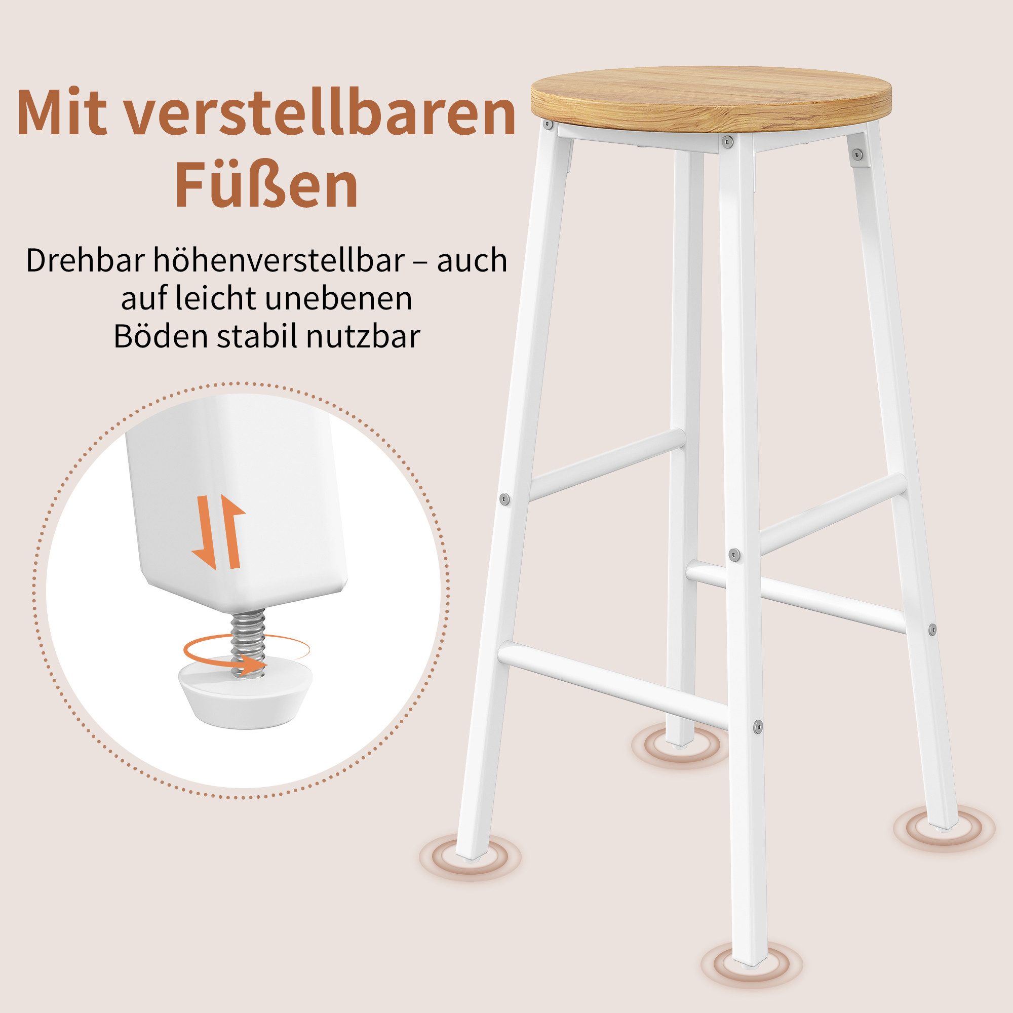 i@home Barhocker Barhocker 2er-Set Holzoptik (Tresenhocker Küchenhocker mit Fußstütze, 2 St., 63 cm, Metallgestell), moderner Barstuhl für Küche & Bar – Bild 5 von 5