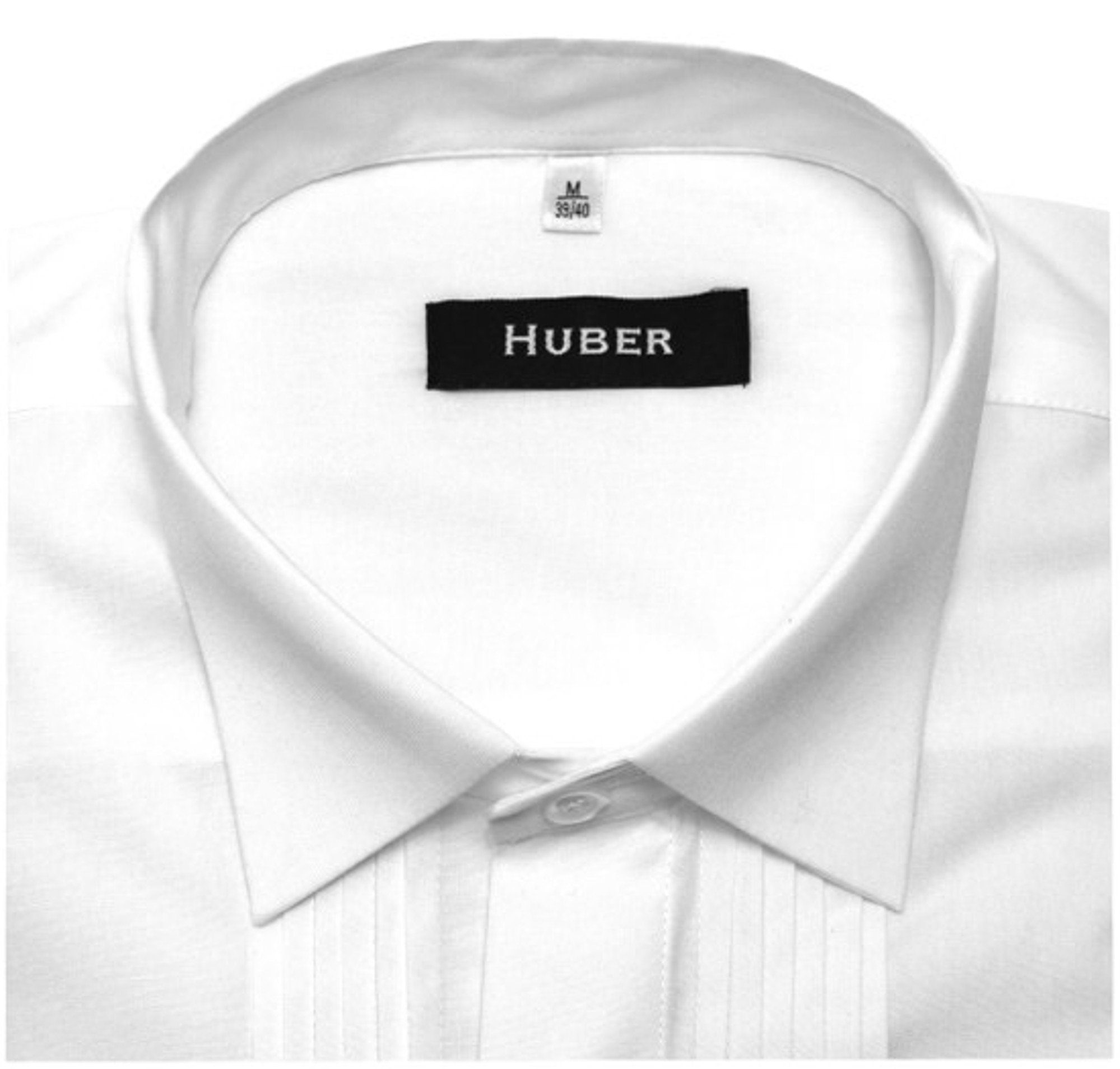 Umschlag-Manschette, weiß HU-0171 Smokinghemd Regular Hemden Kläppchen-Kragen, Huber Fit Plissee,