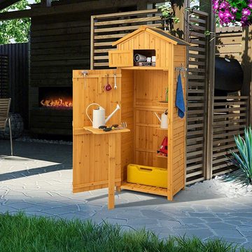 COSTWAY Garten-Geräteschrank, mit abschließbaren Türen, klappbarem Tisch, 75x50x180,5cm