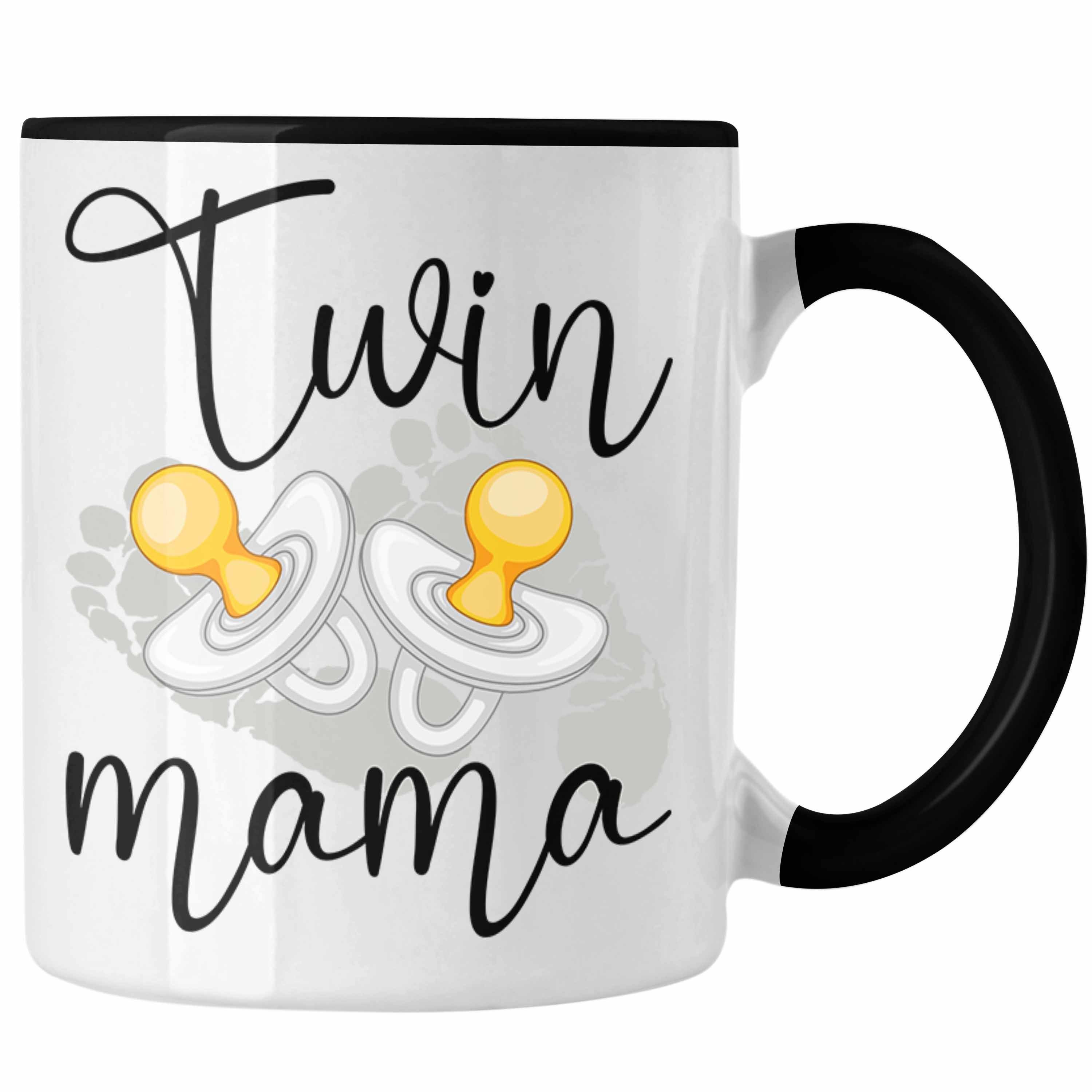 Trendation Tasse Zwillinge Tasse für "Twin Mama" Geschenkidee für Mütter von Zwillingen Schwarz