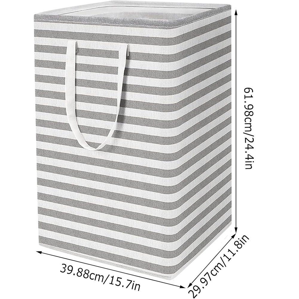JOYOLEDER Wäschekorb Wäschesack Streifen (faltbar, Wäschesammler 2 Griffe Liter), lange 75 Grau