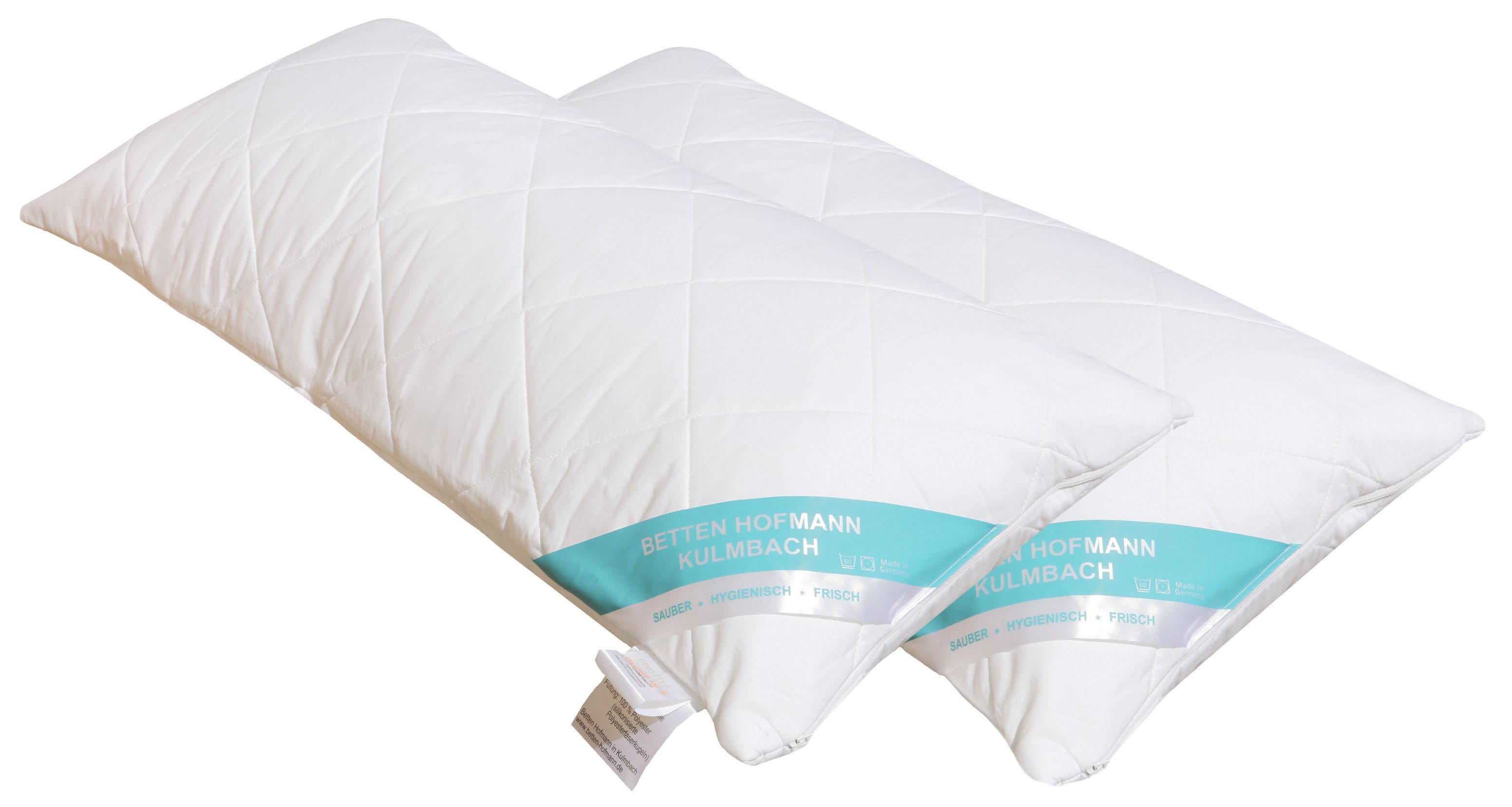 Betten Hofmann Kopfkissen 2 Stück Betten Hofmann Faserkissen 40x80 cm prall, mit Reißverschluss, Füllung: 100% Hohlfaserkugel, Bezug: 100% Baumwolle, Dank individueller Anpassung für alle Schlafpositionen geeignet, 2-tlg., widerstandsfähig, pflegeleicht, made in Germany