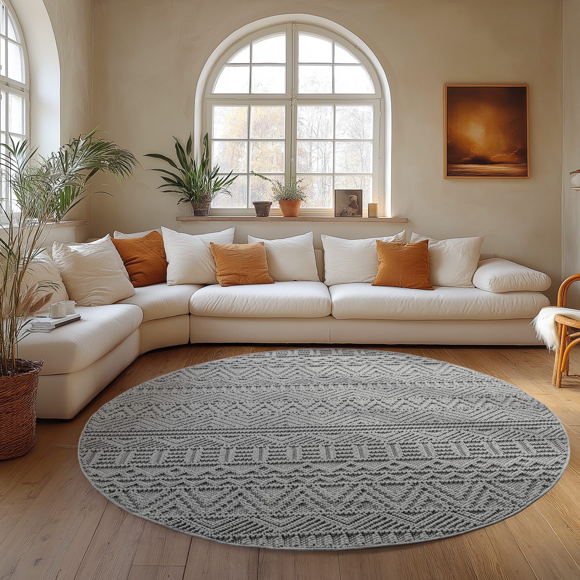 Carpettex Designteppich Einfarbig Boucle Loop, Rund, Höhe: 7 mm, Teppich Wohnzimmer, Schlafzimmer, Gästezimmer