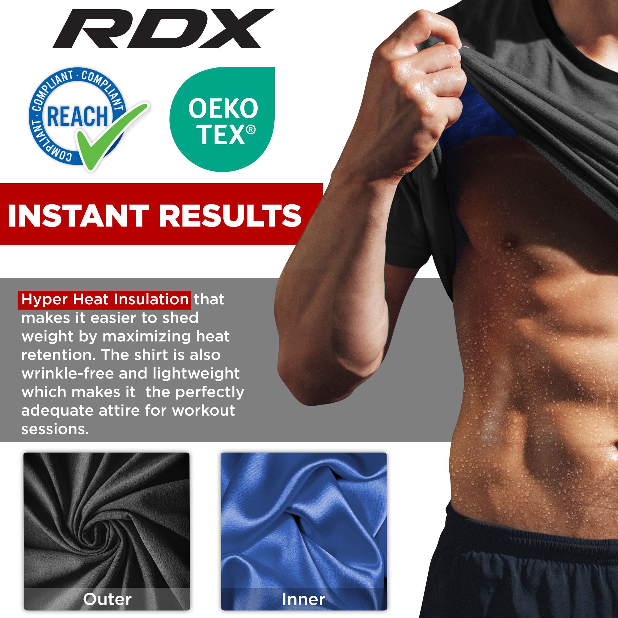 RDX Sports Kompressionsshirt RDX Herren Sauna Shirt – Schweißanzug Fitness Tanktop (Single, 1-Pack) Strap Tank Top with Round Neck