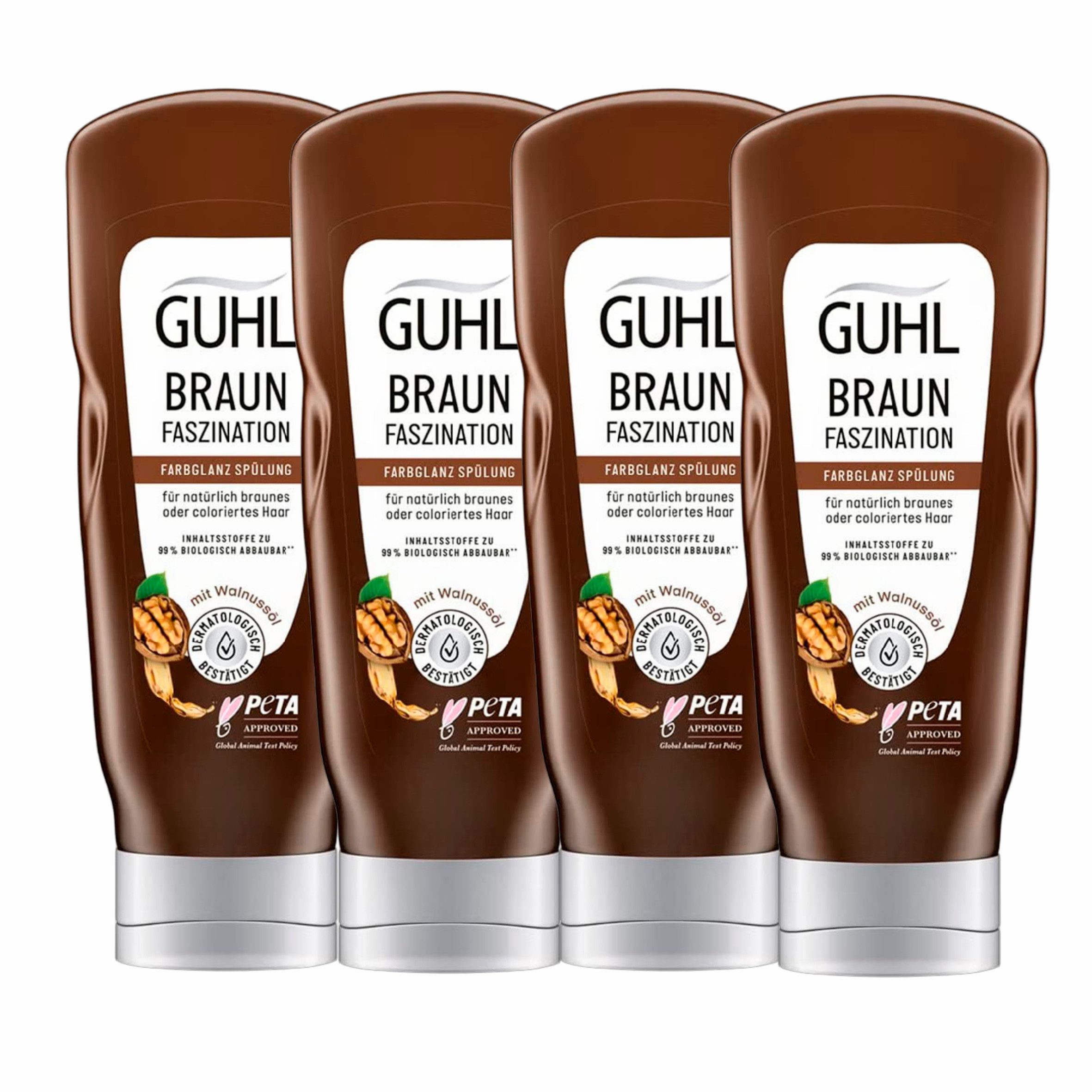 Guhl Haarspülung 4x Guhl Braun Faszination Farbglanz Spülung - 200 ml, 4-tlg., für braunes und coloriertes Haar