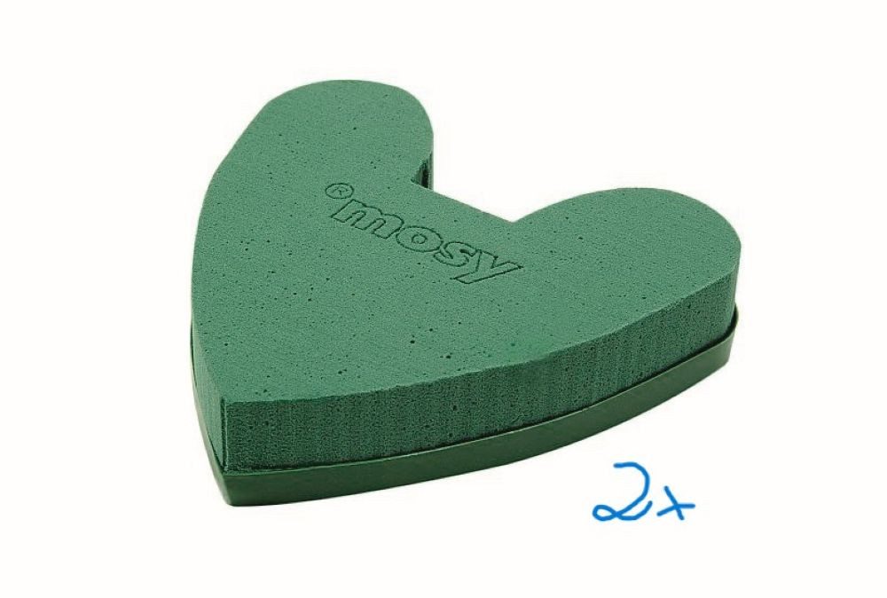 mosy Bastelmoos Steckmoos-Herz, 15 cm Durchm, 2 Stück f. Blumen-Gestecke, Steckschaum, Steckmasse, Steckschwamm, klein