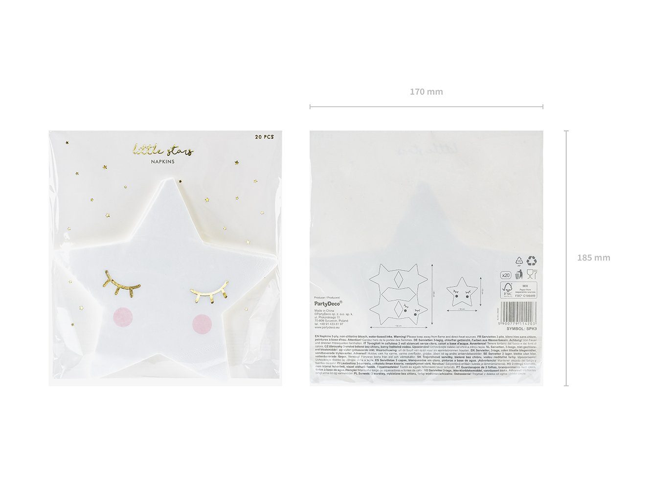 partydeco Papierserviette, Servietten Stern 16x16cm 20 Stück weiß