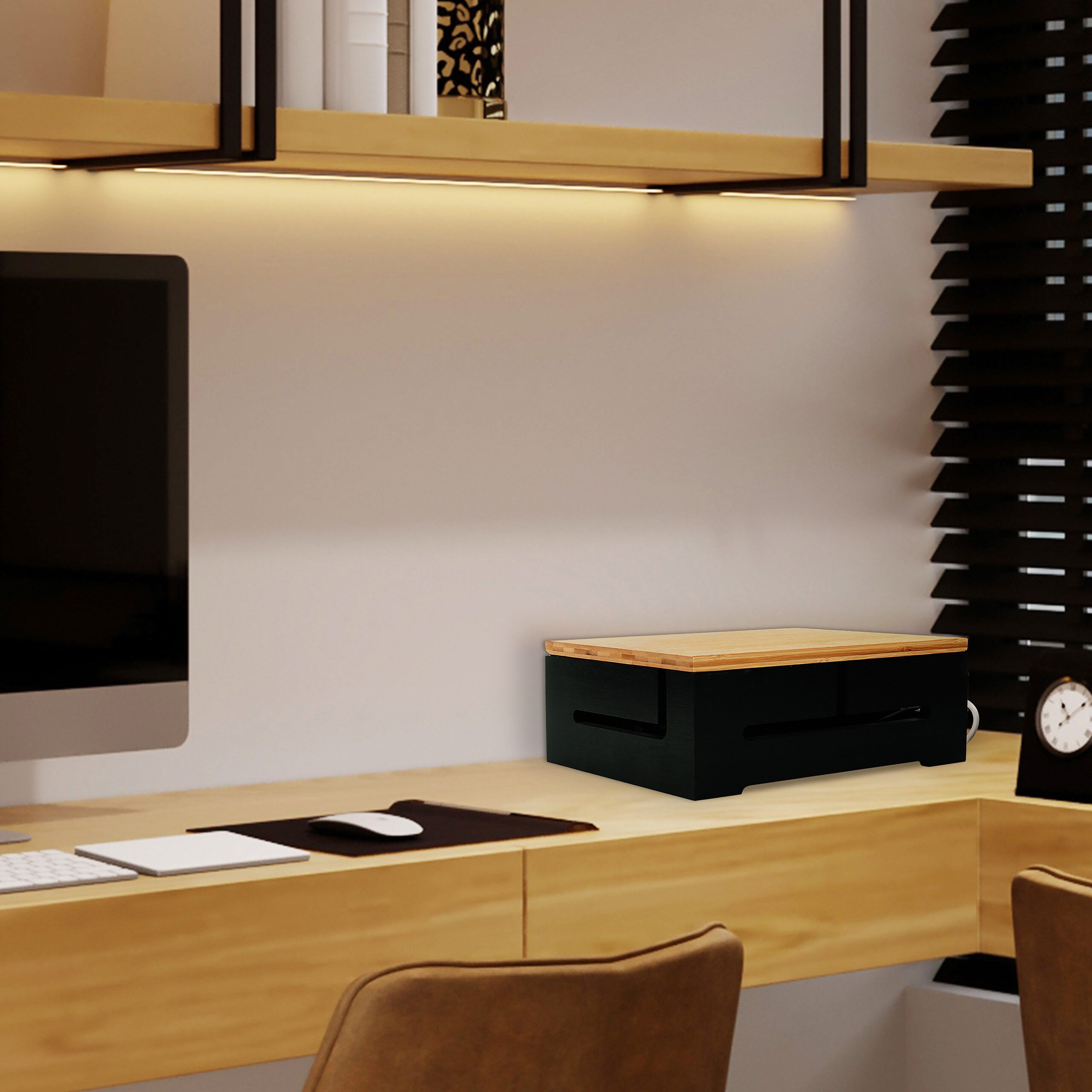 relaxdays Kabelbox Bambus Kabelbox mit Magnetdeckel, schwarz günstig online kaufen