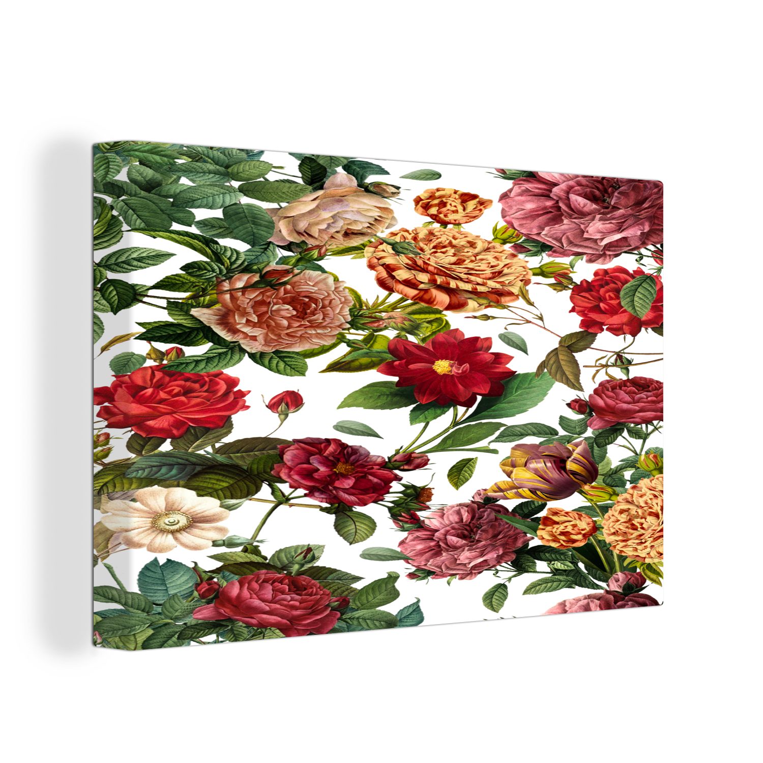 - Wanddeko, (1 cm Leinwandbilder, 30x20 - St), Leinwandbild OneMillionCanvasses® Weiß, Wandbild Aufhängefertig, Rot Orange - Blumen