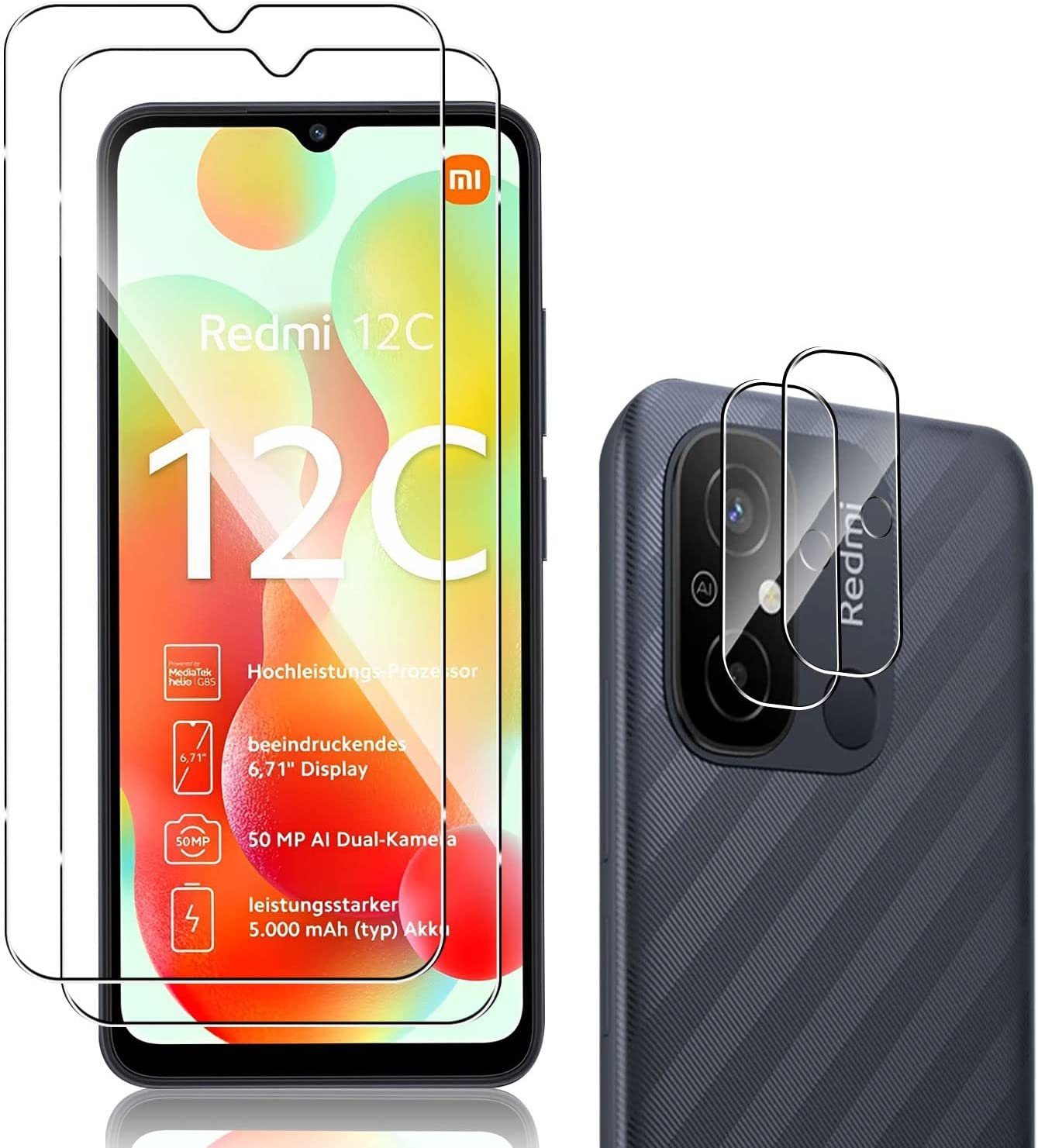 MSM Displayschutzglas 2X Schutzglas (Display + Kamera) für Xiaomi Redmi 12C Panzerfolie