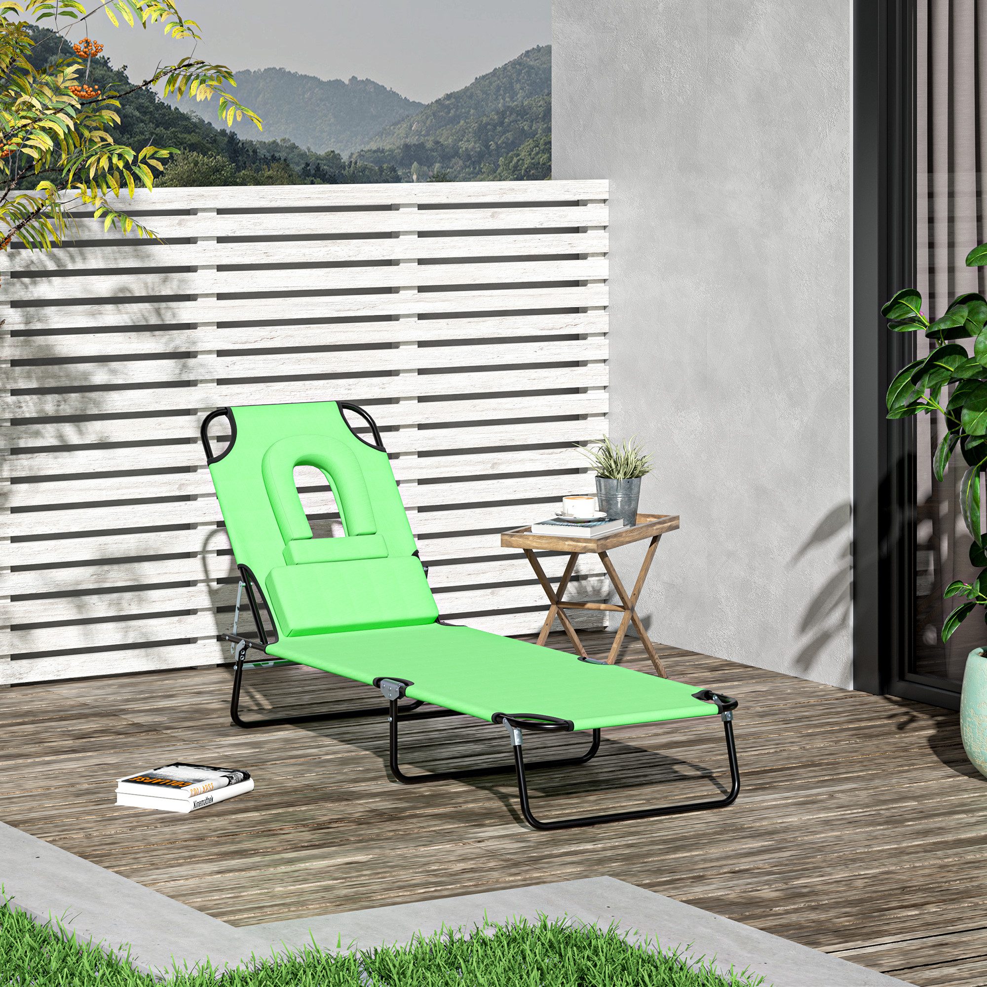 Outsunny Gartenliege mit Lesefenster, Kopfkissen, 4-Fach günstig online kaufen