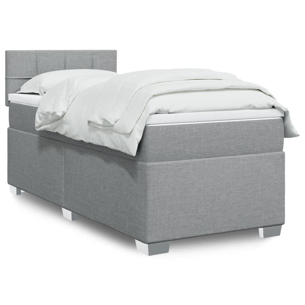 Bettgestell 90 x 200 cm Boxspringbett mit Matratze Hellgrau 90x200 cm Stoff Bett B