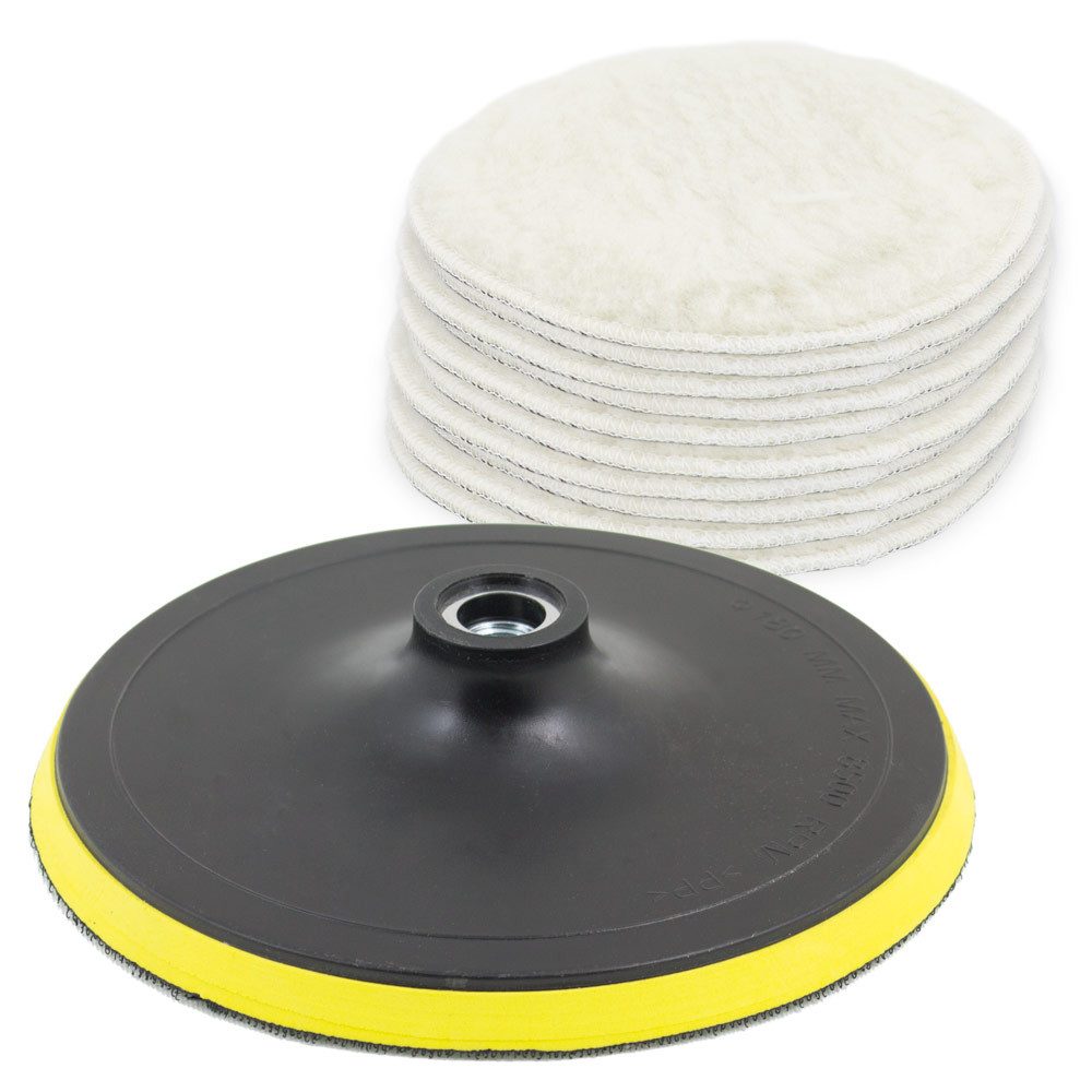 Bituxx Polierpad SPARSET Polierzubehör: 180mm Polierteller mit 10x Wollpads