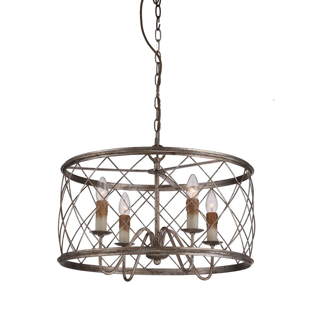 Elstead LIGHTING Kronleuchter, Leuchtmittel nicht inklusive, Kronleuchter Hängelampe Pendelleuchte Silber D 53,3 cm 4 Flammig