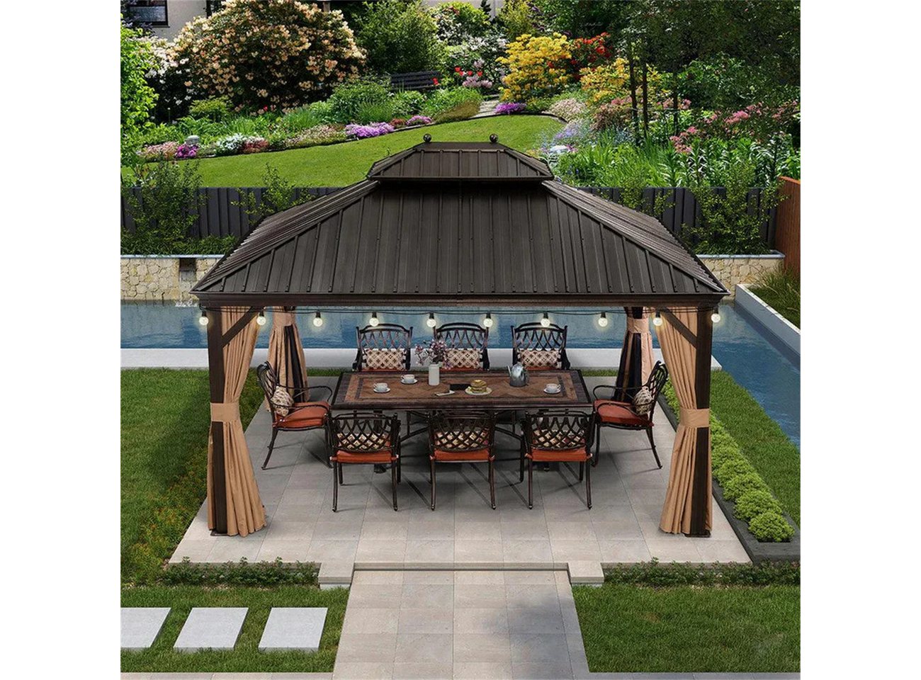 Thumbnail - PURPLE LEAF Pavillon Hardtop Aluminium Gazebo mit Seitenteilen und LED Lichterketten, Winterfester und wasserdichter Pav...