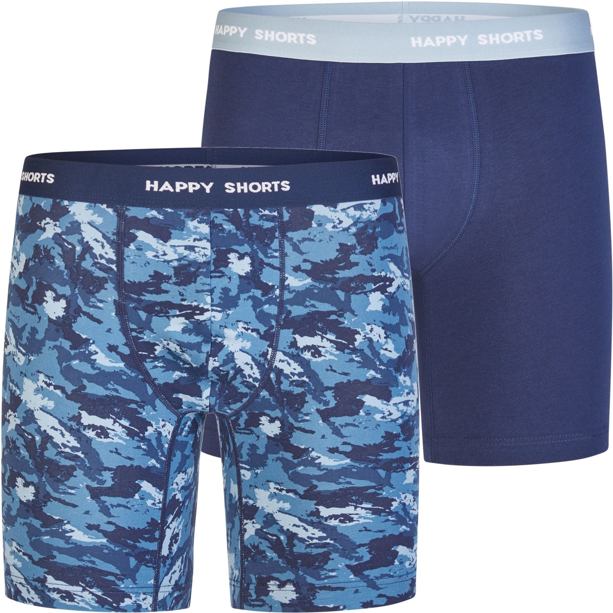 HAPPY SHORTS Trunk 2 Happy Shorts Jersey Trunk Lang Herren Boxershort Camouflage - Navy (1-St)