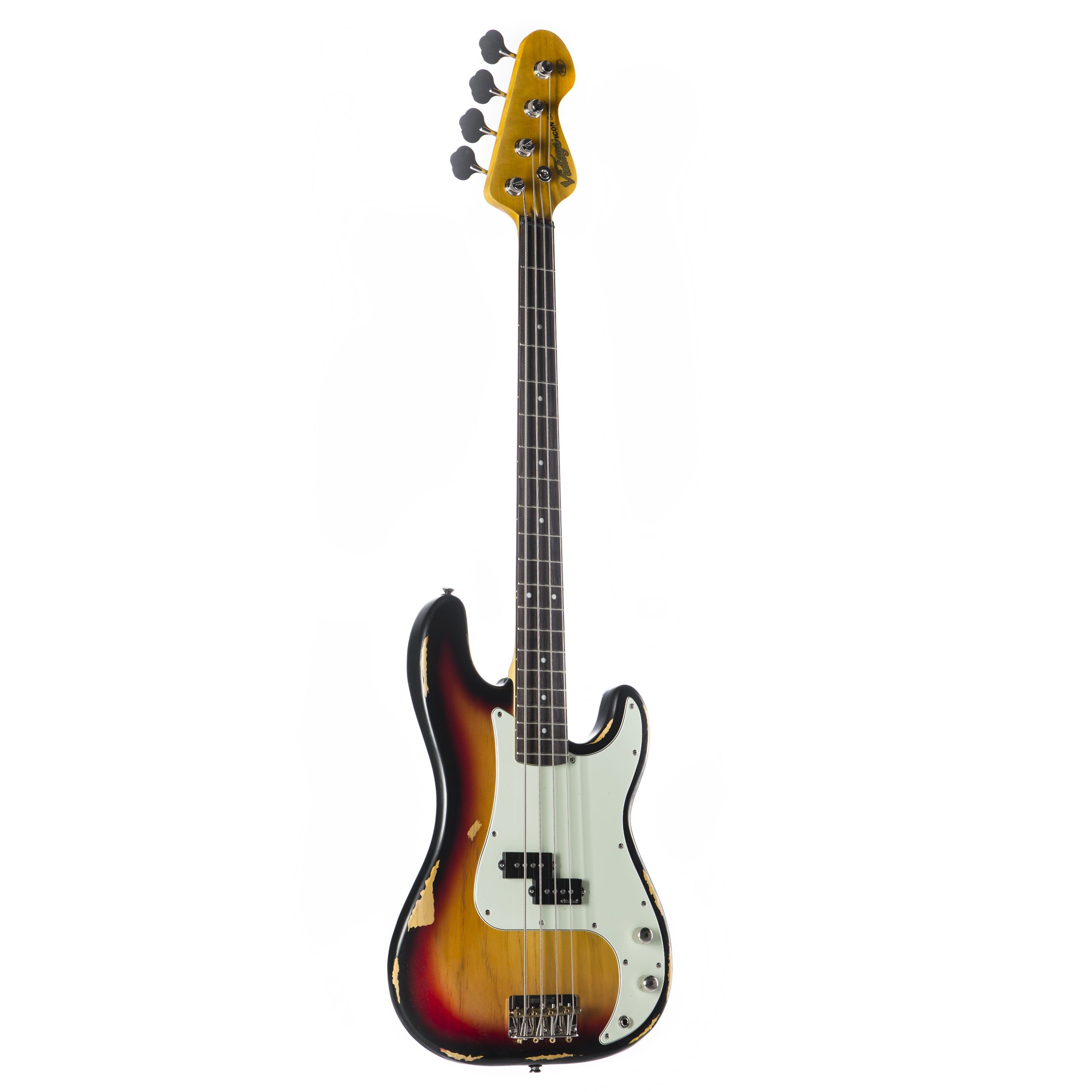 VINTAGE E-Bass, Icon Series V4MRSSB Distressed Sunset Sunburst, Электрические басы, 4-Saiter Электрические басы, Icon Series V4MRSSB Distressed Sunset Sunburst - E-Bass