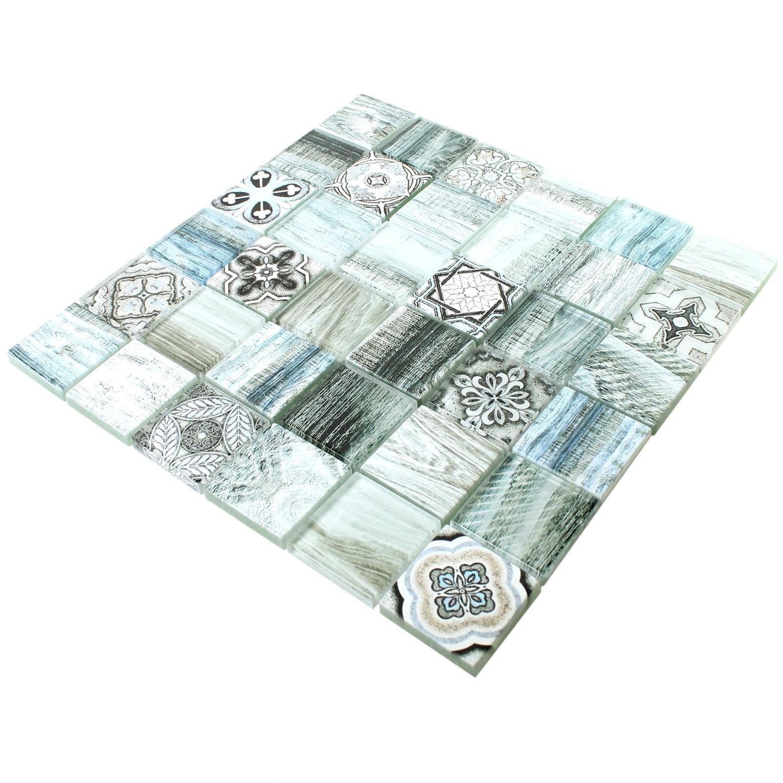 Mosafil Mosaikfliesen Glasmosaik Fliesen Holzoptik Makarska, Glas 30.000x30.000, hellblau, Verlegefertig auf ein Netz geklebt