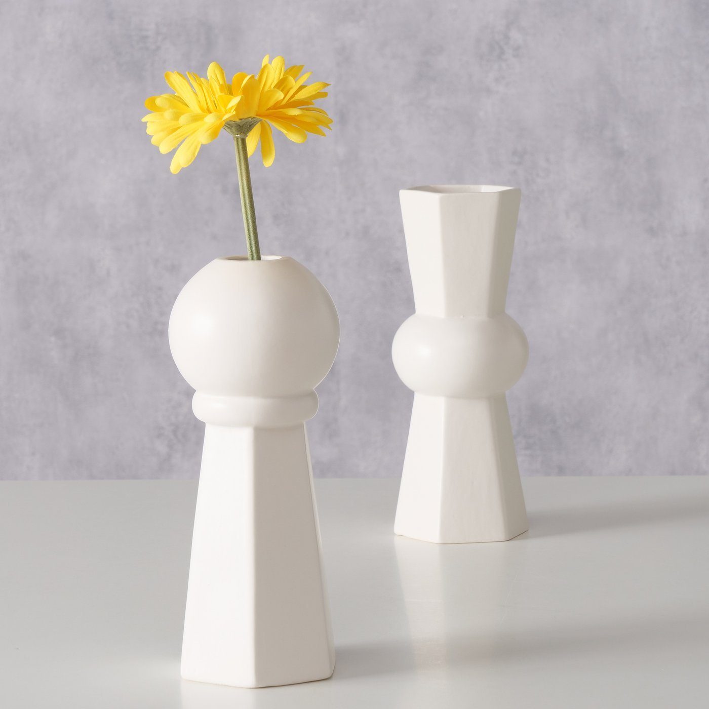 BOLTZE Dekovase 2er Set "Jelischka" aus Keramik in weiß H25cm, Vase