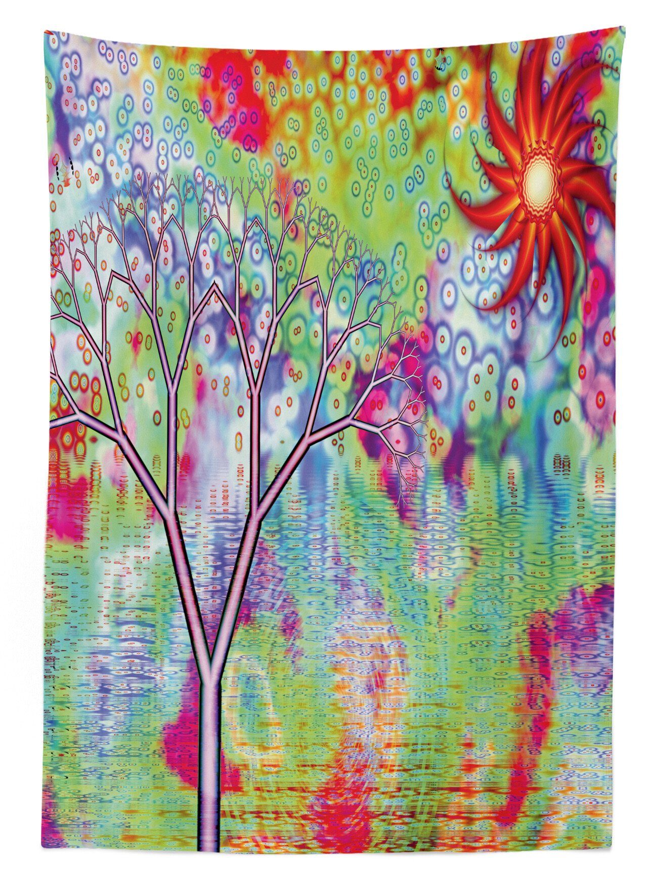 Farbfest Außen Bereich Tischdecke Abstrakte See-Baum Für Abakuhaus Waschbar Digital Klare Farben, geeignet den