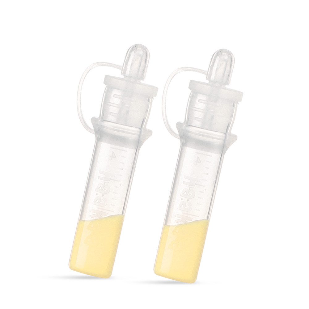 Haakaa Handmilchpumpe Kolostrum Sammler 2er Set Milchauffänger, 2-tlg., Einzeln verpackt und sterilisiert, Klare Messwerte, Ungiftig und sicher für Neugeborene