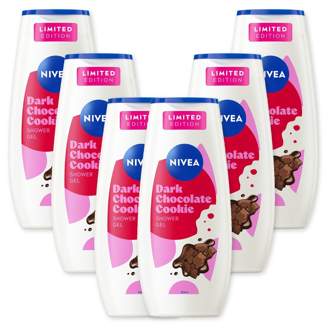 Nivea Duschgel Dusche Dark Chocolate Cookie 6x250ml Mandel vegan Limited Edition, 6-tlg., Angenehmer Duft