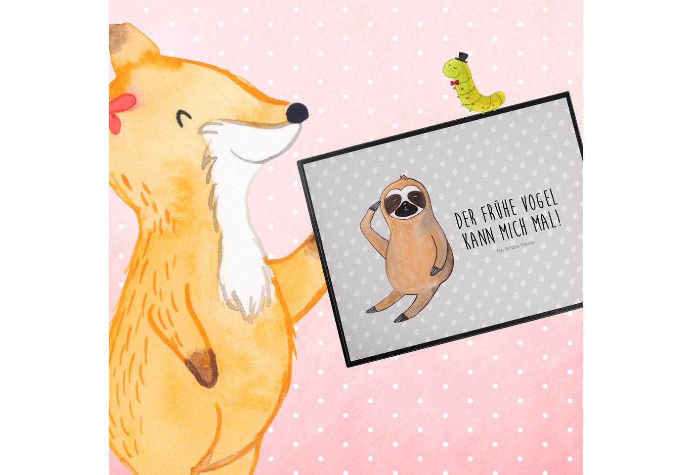 Thumbnail - Mr. & Mrs. Panda Schreibtischunterlage Faultier Vogel - Grau Pastell - Geschenk, fragend, Faultier Deko, Bür, (Packung, ...