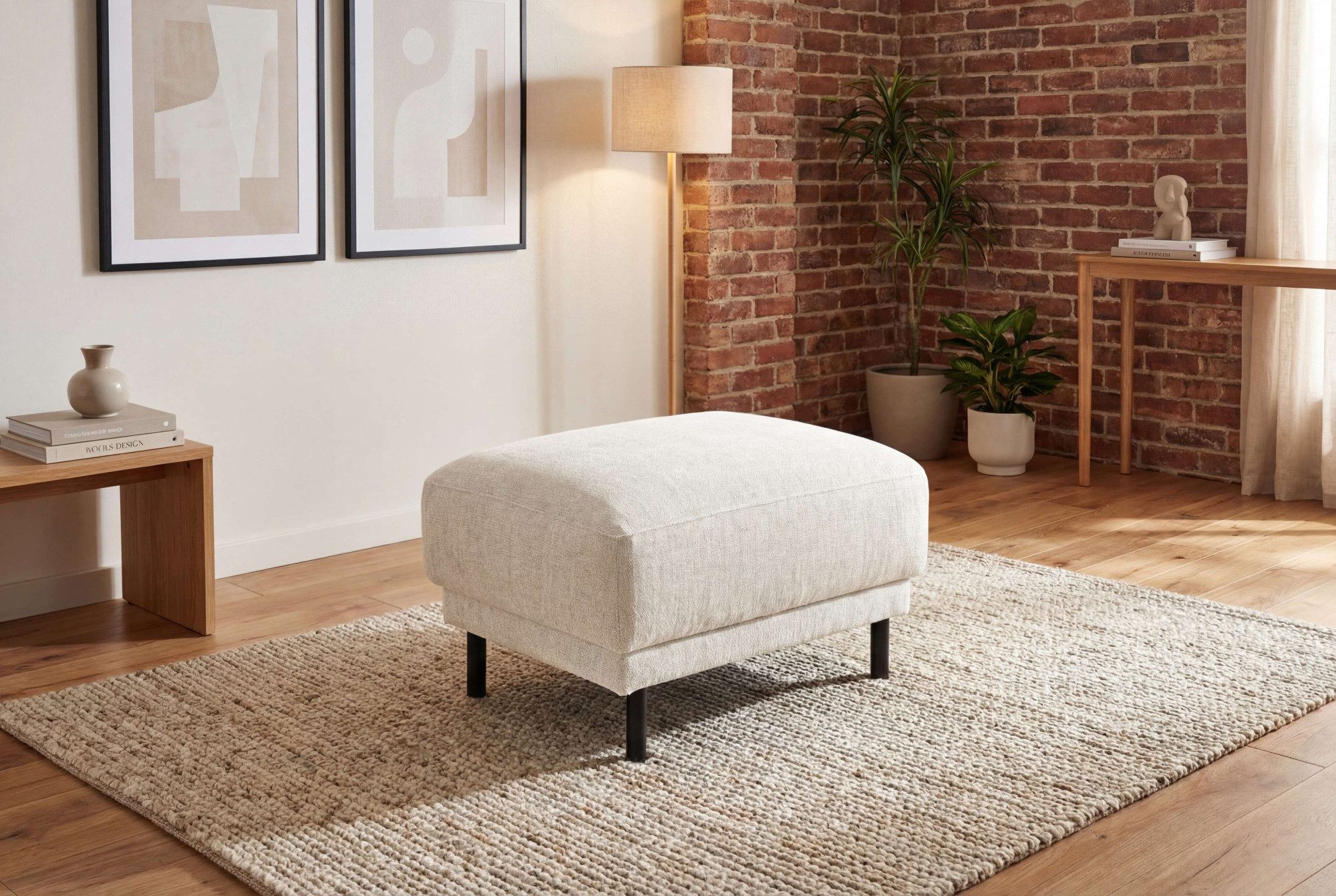 Home affaire Polsterhocker Sveeva, 73x57 cm, schwarze Metallfüße, langlebiger Webstoff, viele Farben zur Auswahl