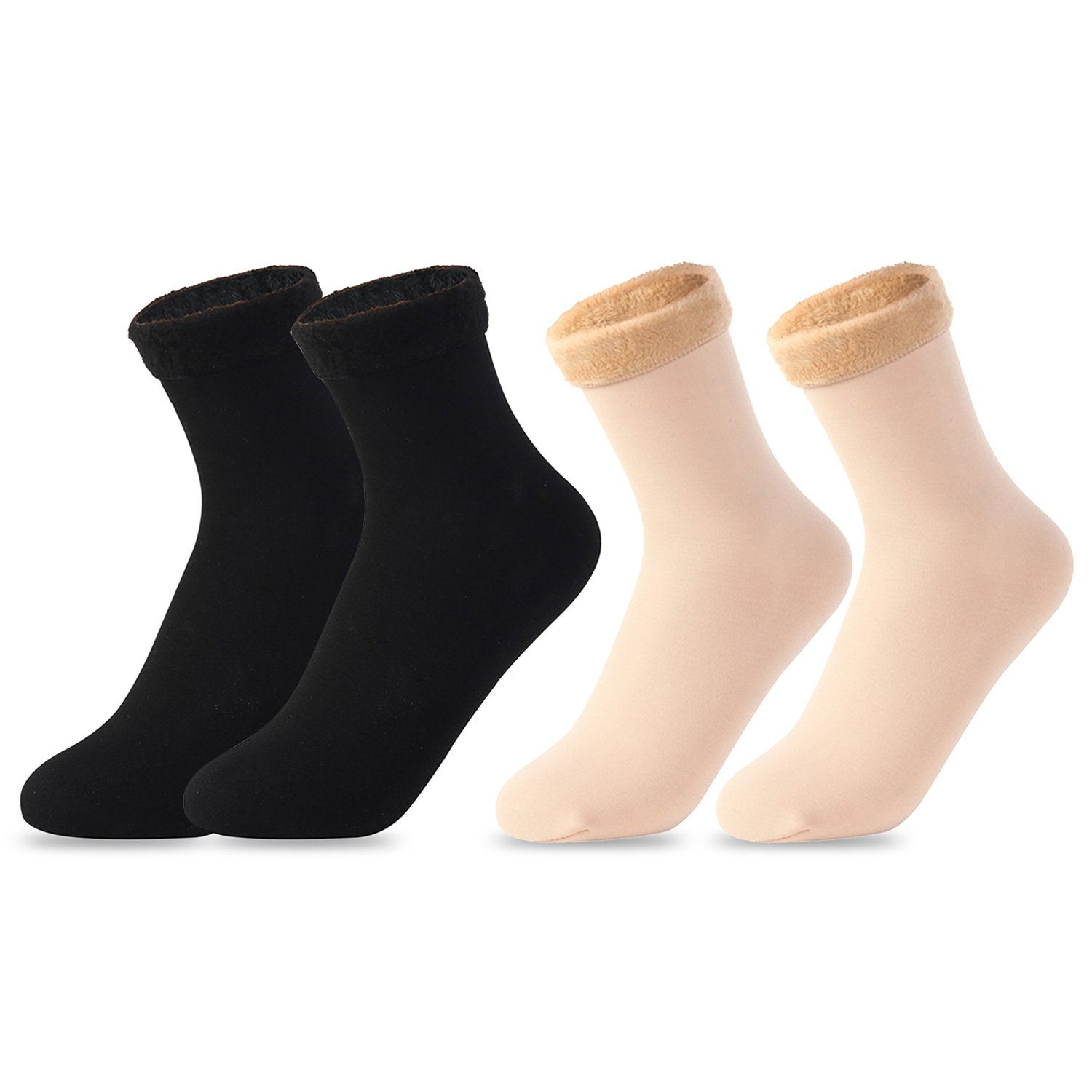 MAGICSHE Thermosocken 2 Paar Wintersocken Damen Warme Socken mit Fleecegefütterte (2-Paar, 2er Pack) Schwarz+Natur