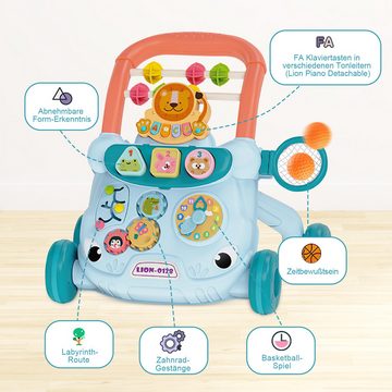 GOOLOO Lauflernhilfe Schiebe und Ziehwagen Spielzeug Multifunktionale Spieltafel für Kinder, (Für Kinder von 12-36 Monaten), mit regulierbarer Geschwindigkeit, Musik und abnehmbarem Spielboard