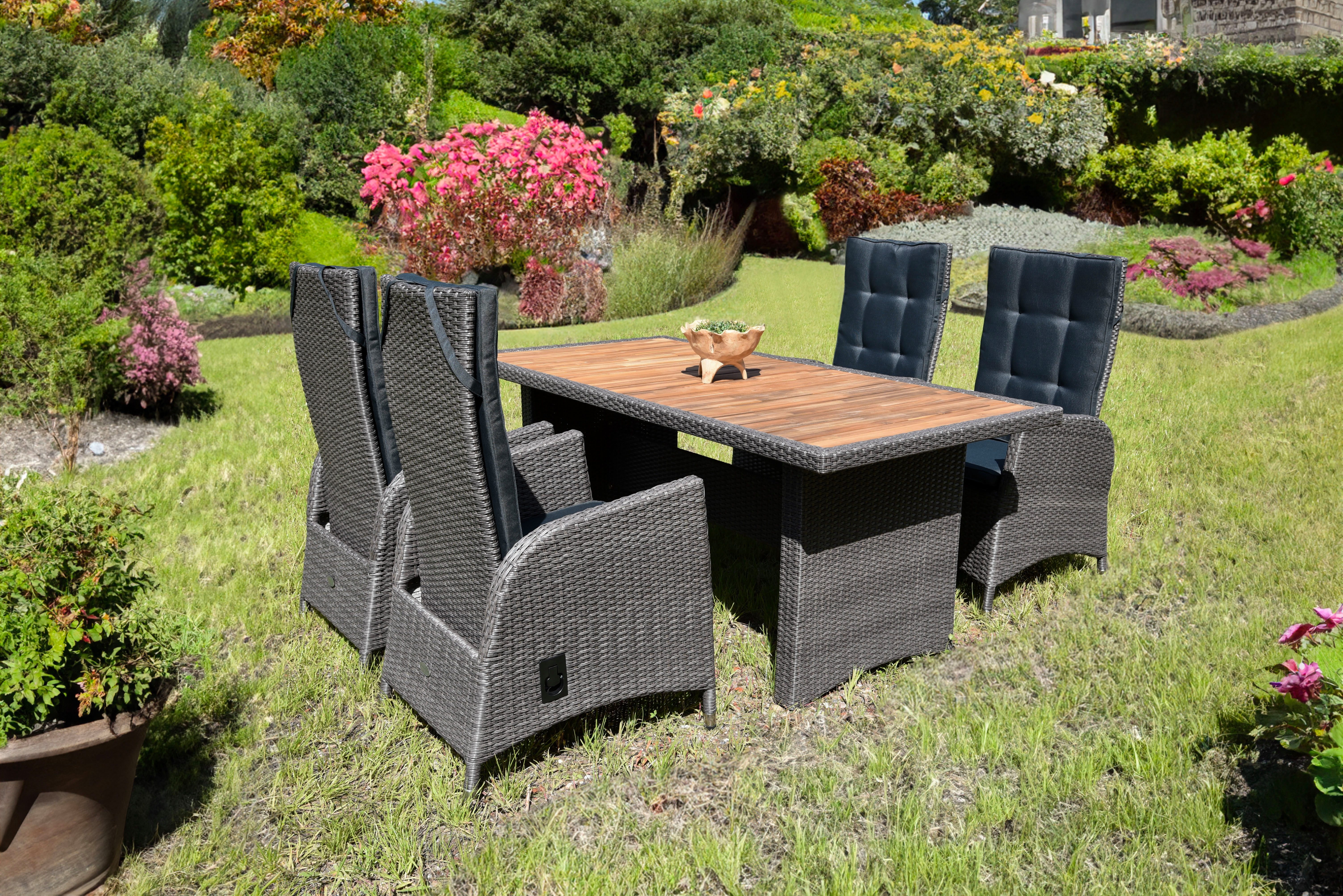 Garden Pleasure Garten-Essgruppe, Tischgruppe »BRAGA Set 07«, (Set, 7-tlg), 4 Sessel, mit Gasfedern, Tisch LxB: 180x90 cm, inkl Auflagen