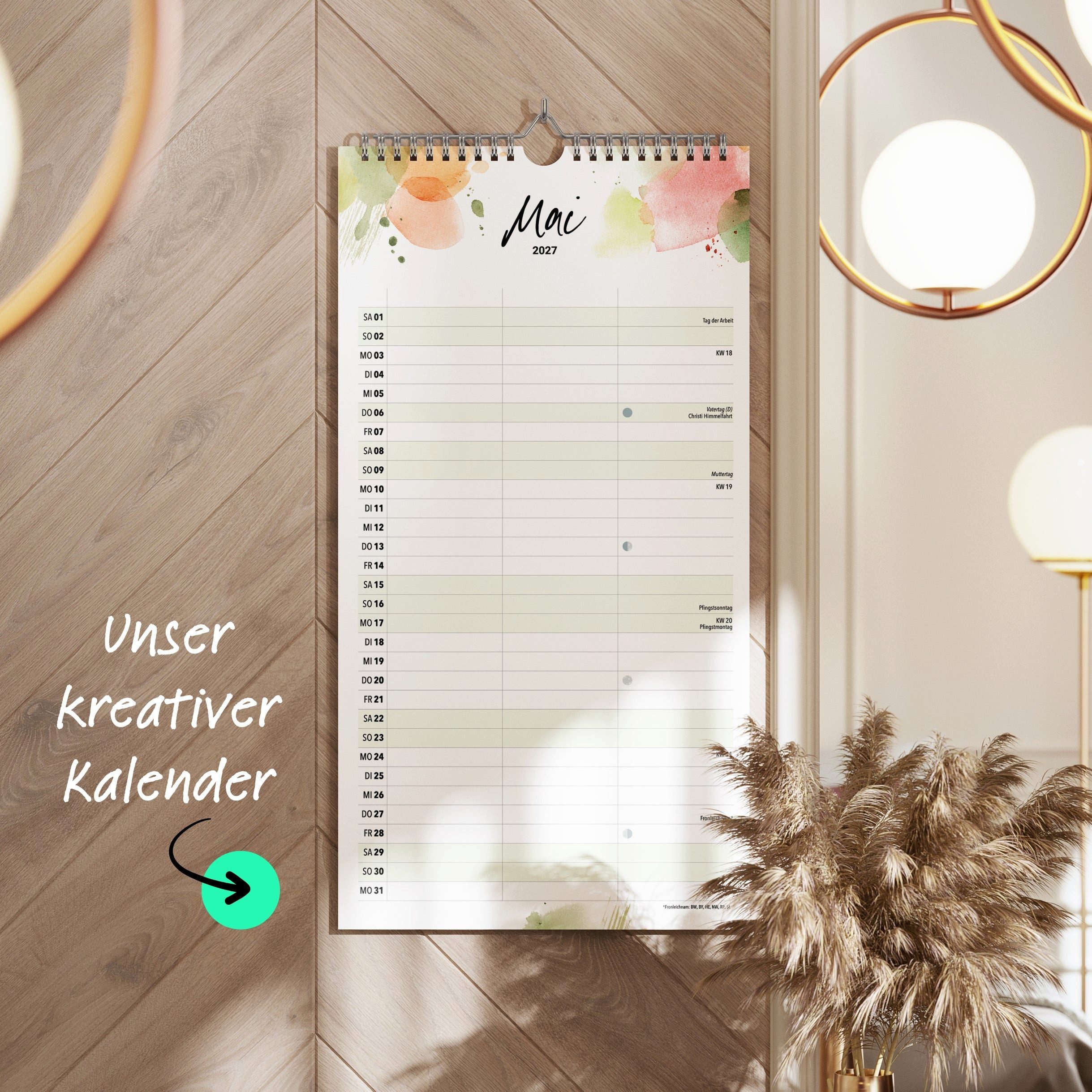 heaven+paper Partnerkalender Paarplaner Splash 3 Spalten 2027 künstlerisch, hochwertig, Hergestellt in Deutschland – Bild 2 von 5