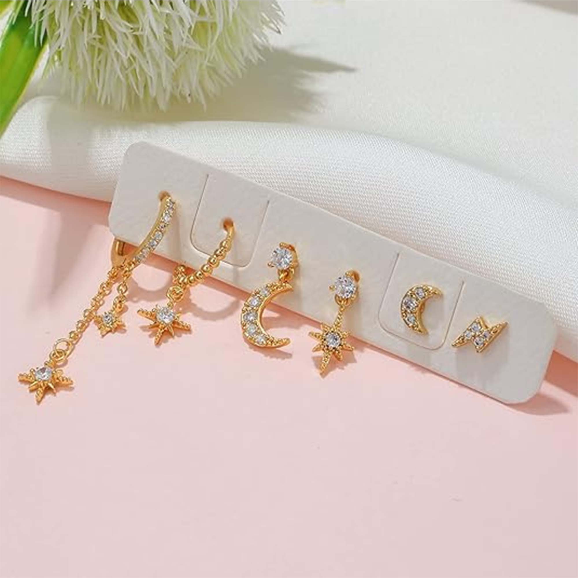 MOPUEA Ohrring-Set Ohrhänger-Set Kettensternohrringe Piercing lange Ohrstecker Set (6er Set, mehr Auswahl ohne ständiges Nachkaufen nötig, Mix aus Styles spart  – Bild 3 von 5