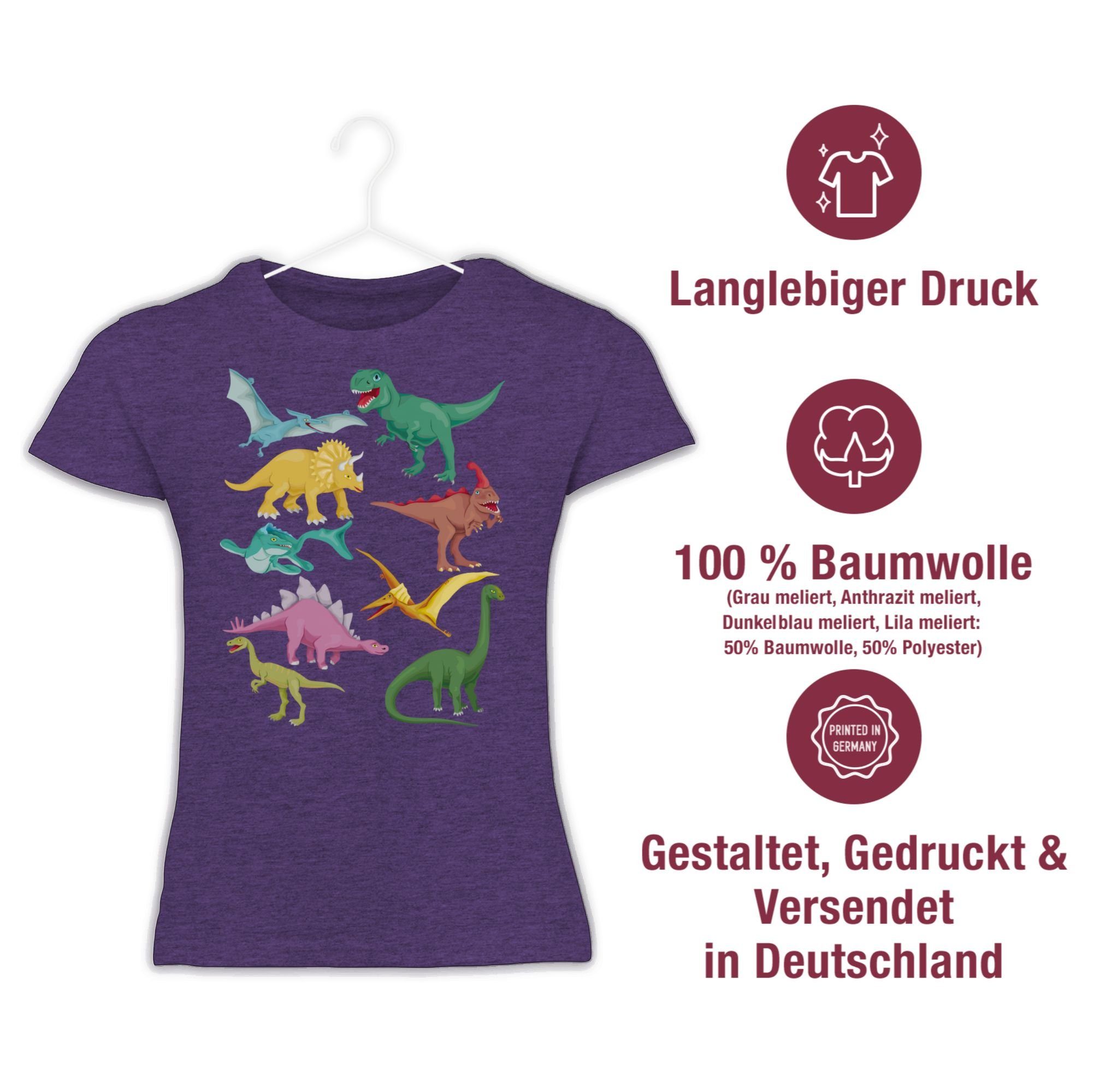 2 Lila T-Shirt Meliert Animal Dinos Print Shirtracer Tiermotiv