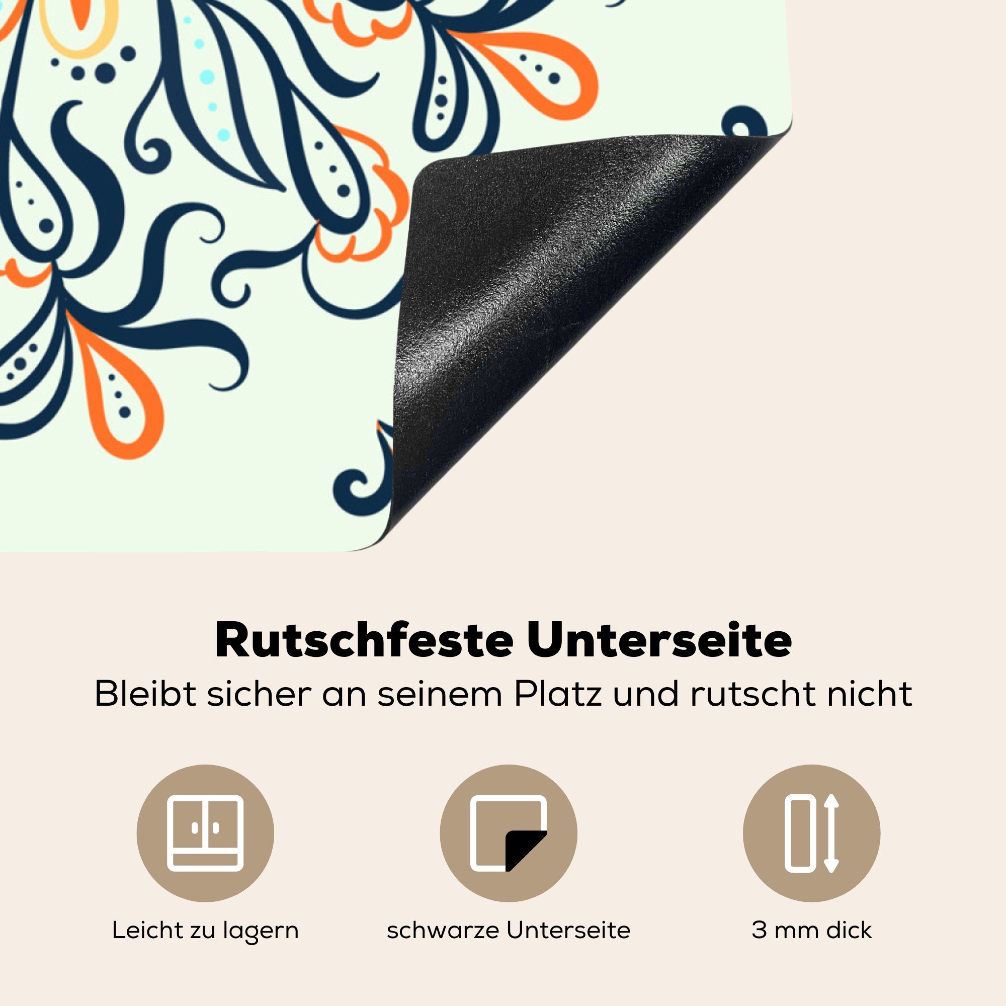 Vinyl, für tlg), - Arbeitsplatte Herdblende-/Abdeckplatte Linie Quadrat, küche cm, 78x78 Mandala MuchoWow (1 Ceranfeldabdeckung, -