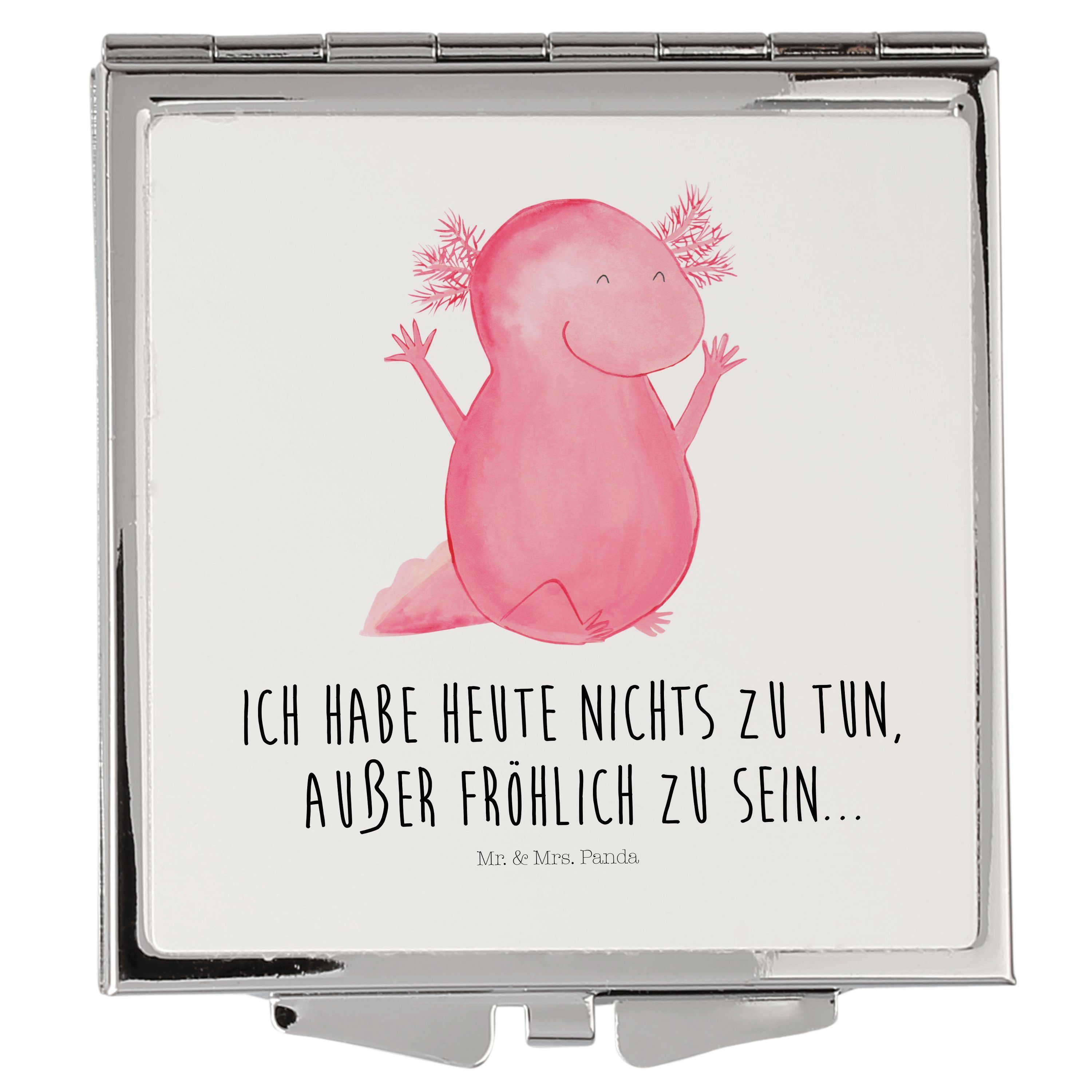 Mr. & Mrs. Panda Kosmetikspiegel Axolotl Hurra - Weiß - Geschenk, schminken, fröhlich, silber, Spiegel (1-St)