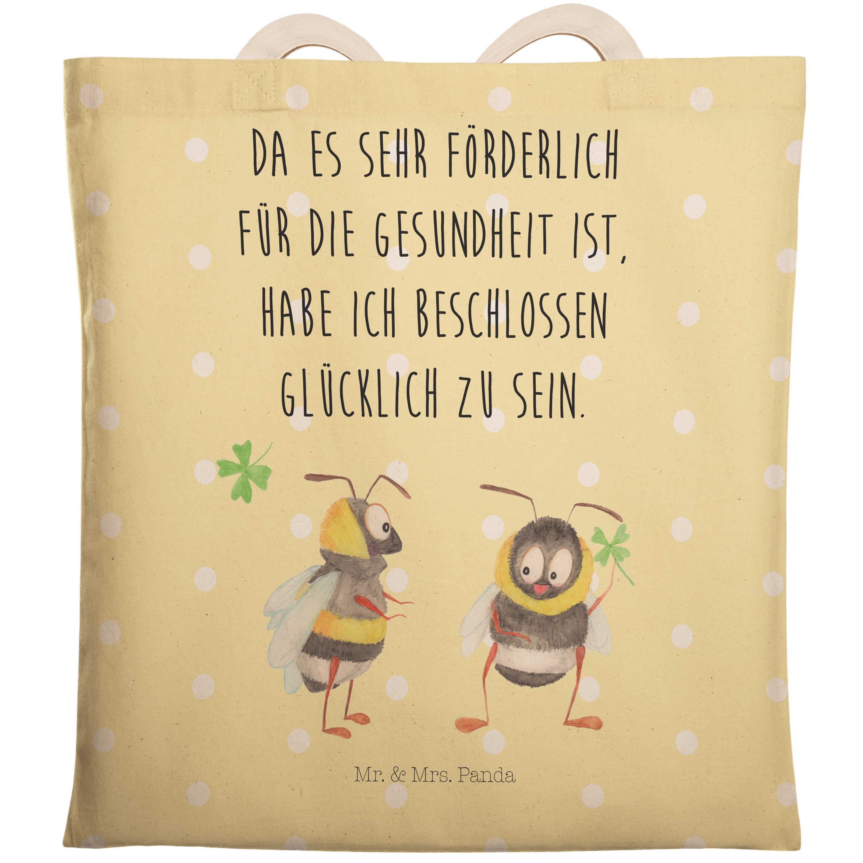 Mr. & Mrs. Panda Tragetasche Hummeln mit Kleeblatt - Gelb Pastell - Geschenk, glücklich werden, Gu (1-tlg) | Tragetaschen
