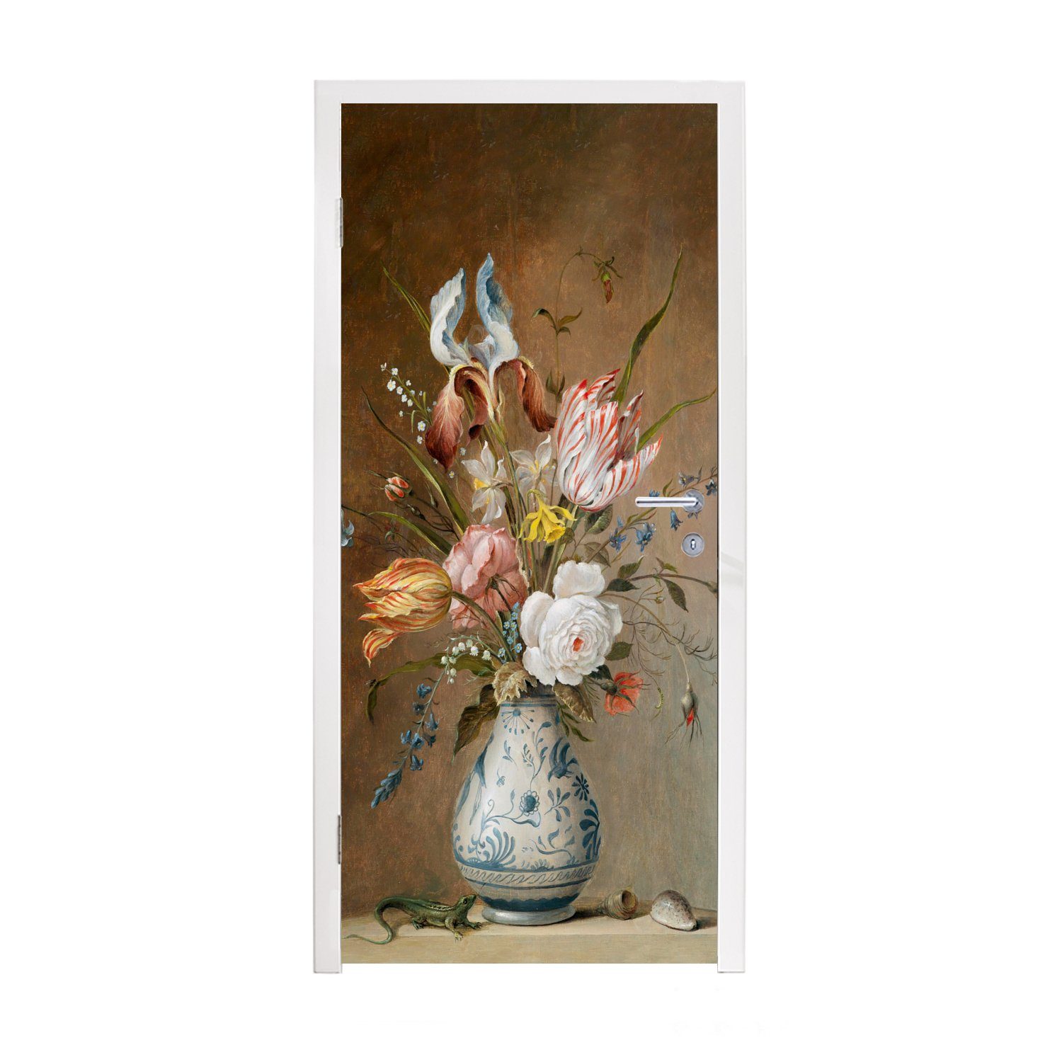 MuchoWow Türtapete Stilleben mit Blumen - Balthasar van der Ast - Alte Meister, Matt, bedruckt, (1 St), Fototapete für Tür, Türaufkleber, 75x205 cm