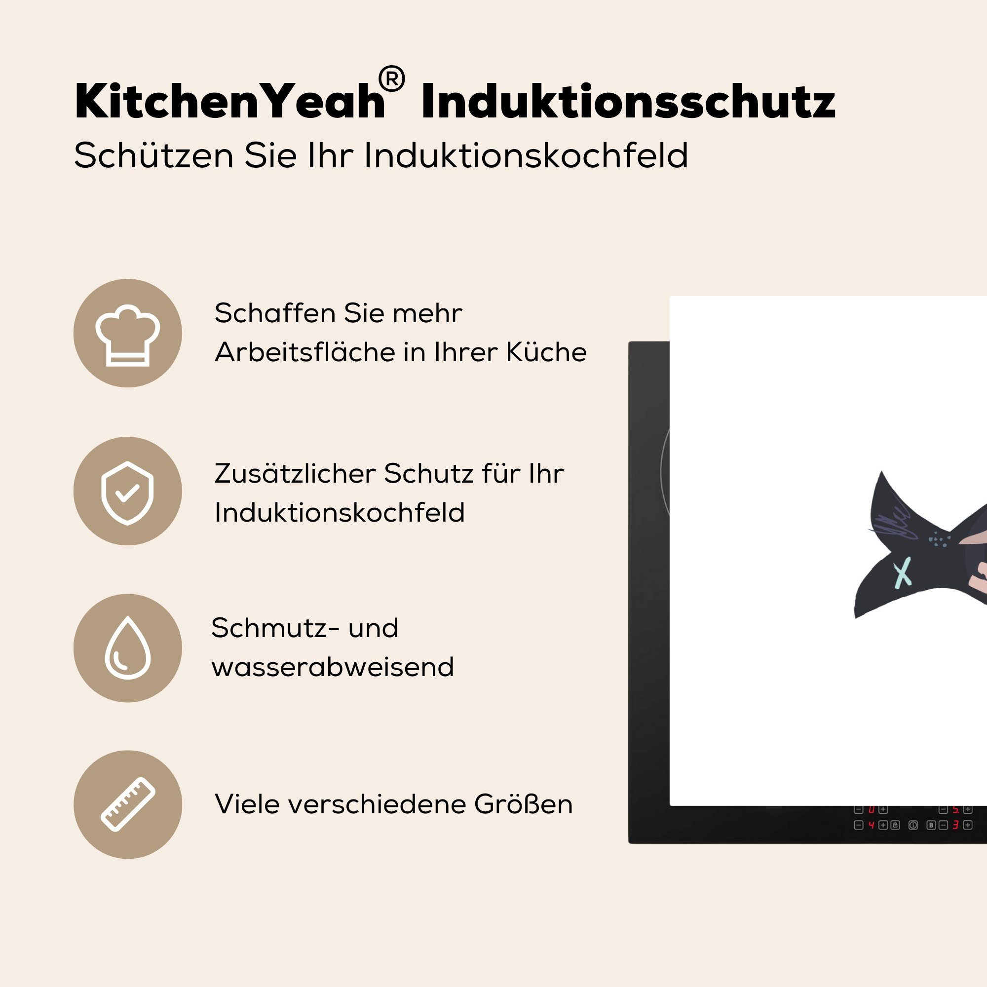 MuchoWow Herdblende-/Abdeckplatte Schwarz Vinyl, - die (1 - Ceranfeldabdeckung Schutz cm, Pastell, Induktionskochfeld küche, für tlg), 81x52 Fisch