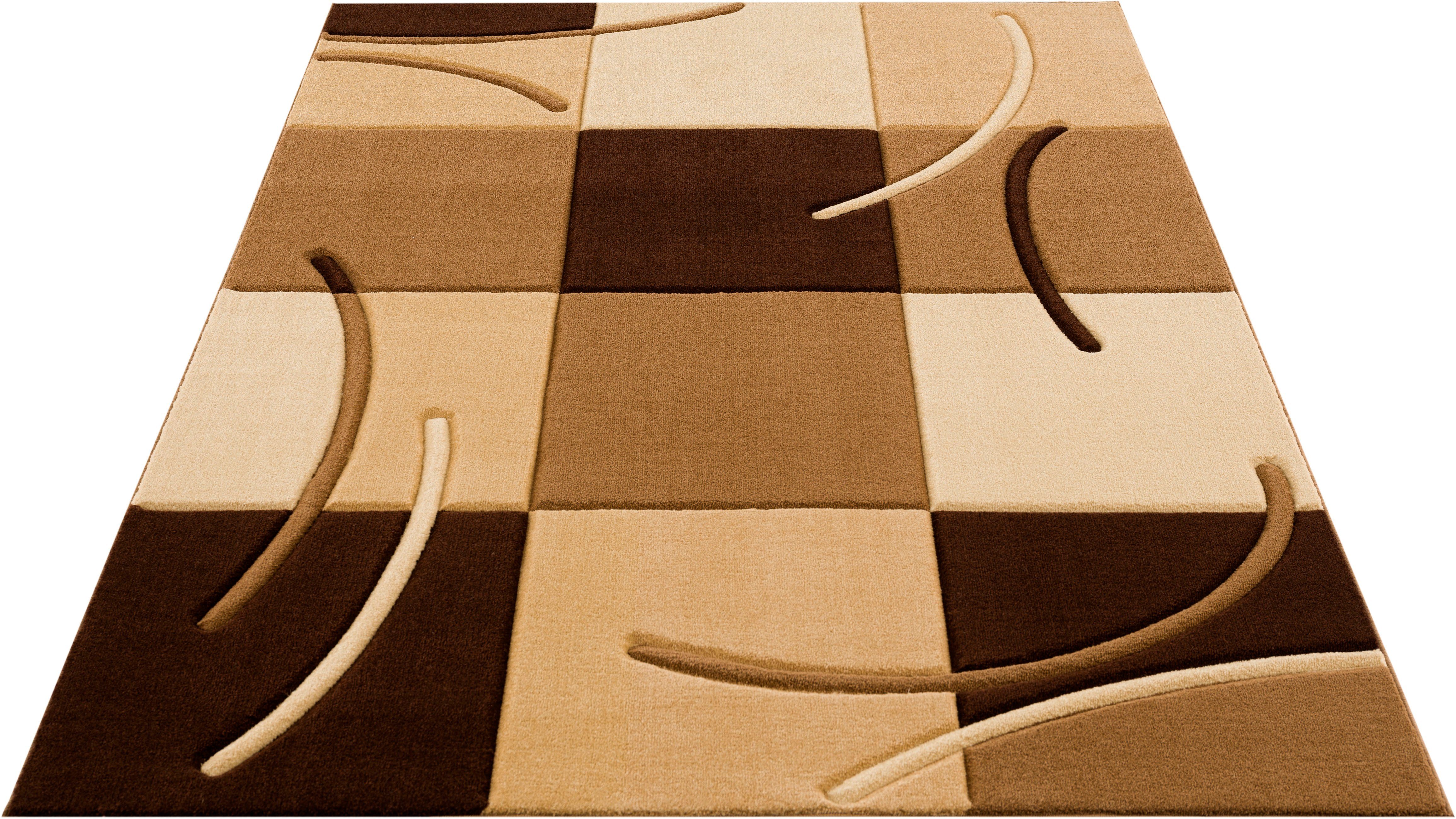 Teppich Kjer, my home, rechteckig, Höhe: 18 mm, mit handgearbeitetem Konturenschnitt im 3D-Design, Kurzflor braun