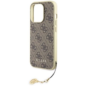 Guess Handyhülle Case iPhone 15 Pro Max Kunstleder braun mit Kette goldfarbig 6,7 Zoll, Kantenschutz
