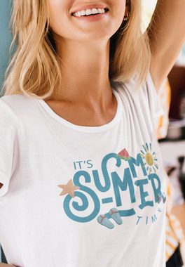 Novux T-Shirt It's Summer time Damen Tshirt Farbe Weiß (1-tlg) aus Baumwolle