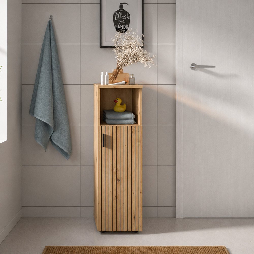 Lomadox Unterschrank MACKAY-158 30 cm breit in Eiche, gerillte Fronten