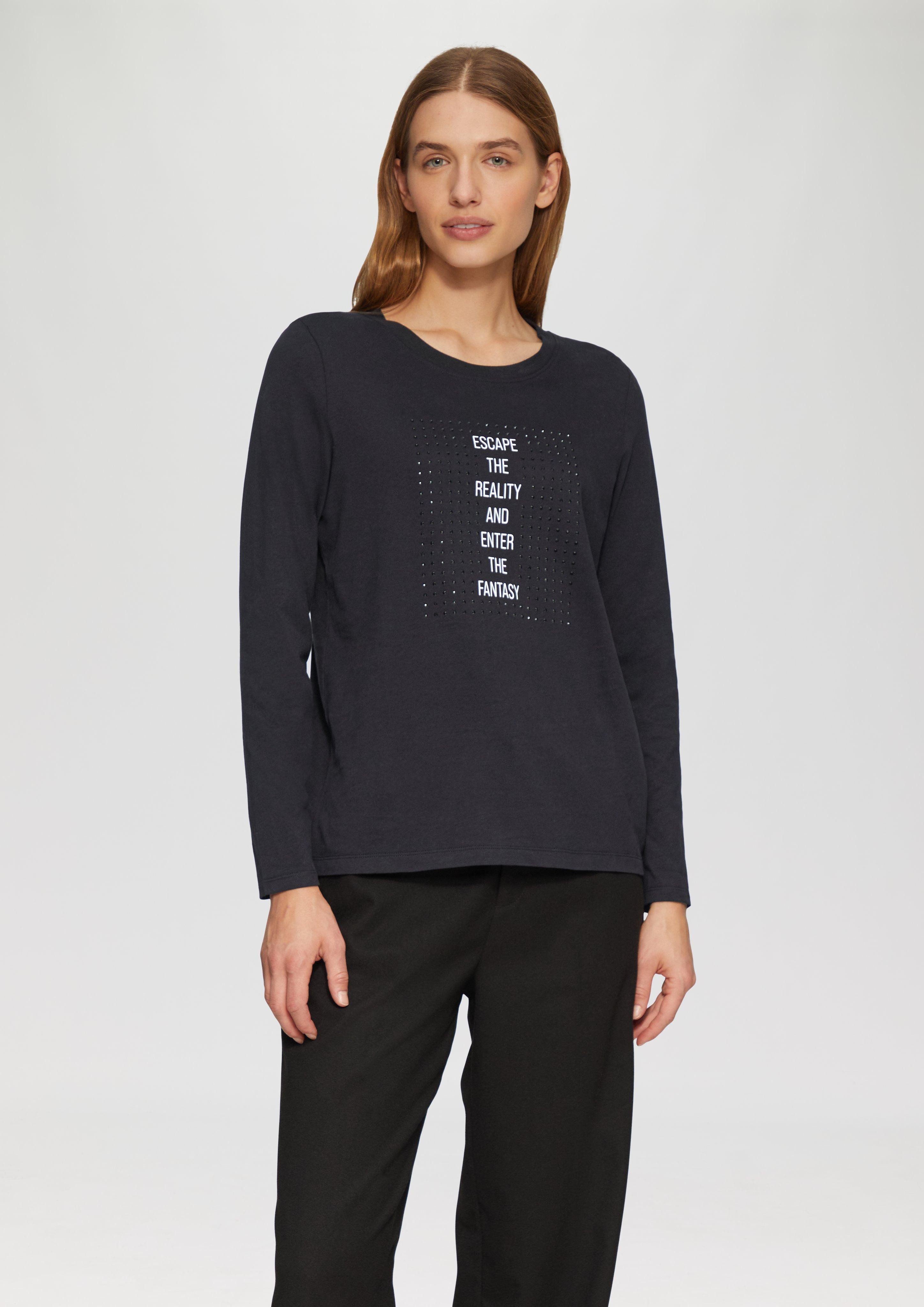 Langarmshirt Weiches Jerseyshirt mit Frontprint und Schmucksteinen