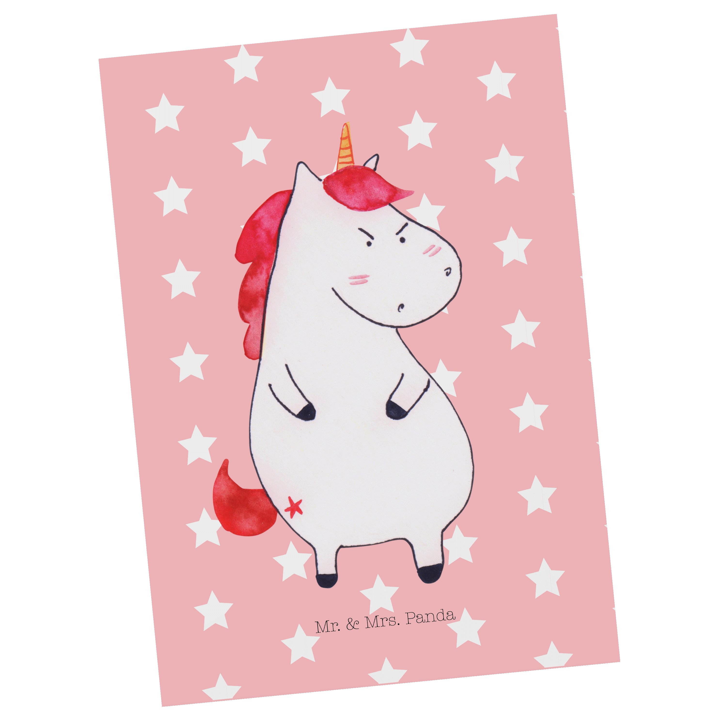 Mr. & Mrs. Panda Postkarte Einhorn wütend - Rot Pastell - Geschenk, Grußkarte, Pegasus, Geburtst