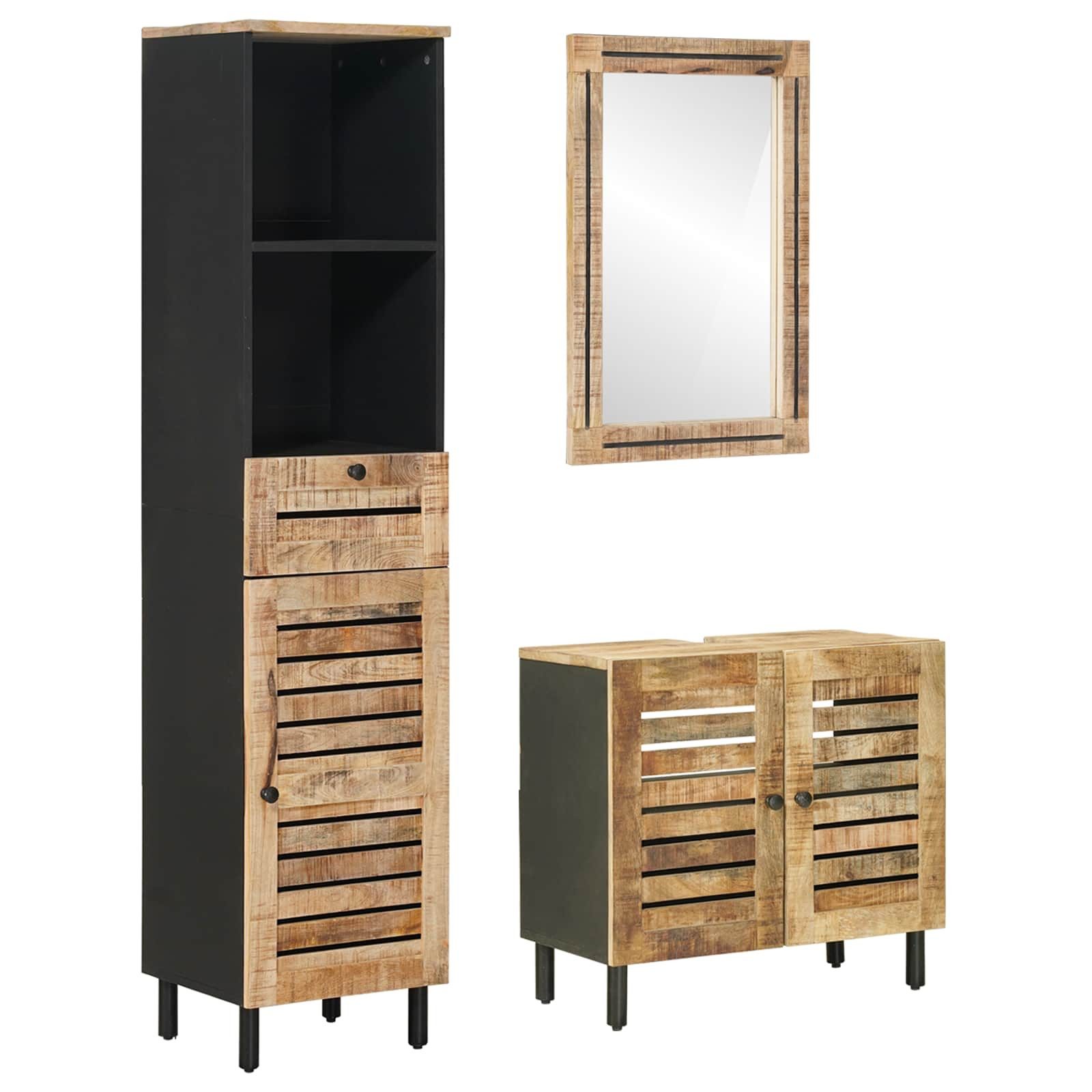 vidaXL Badezimmer-Set Badezimmerschrank-Set 3 Stk. Natur 38 x 33 x 160 cm, (3-St)