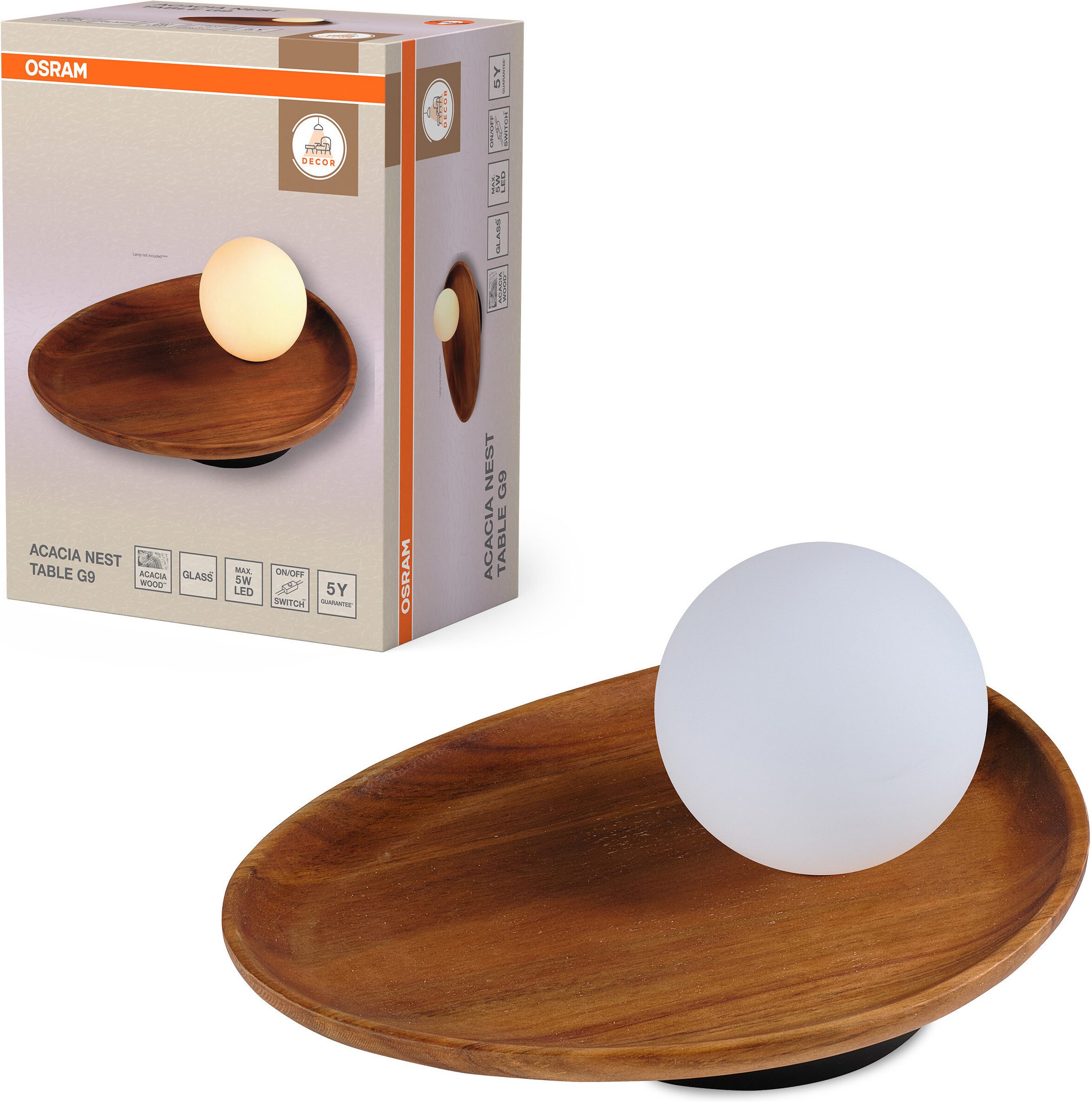 Osram Tischleuchte Decor Acacia-Wood Nest, ohne Leuchtmittel, braun, Fassung G9
