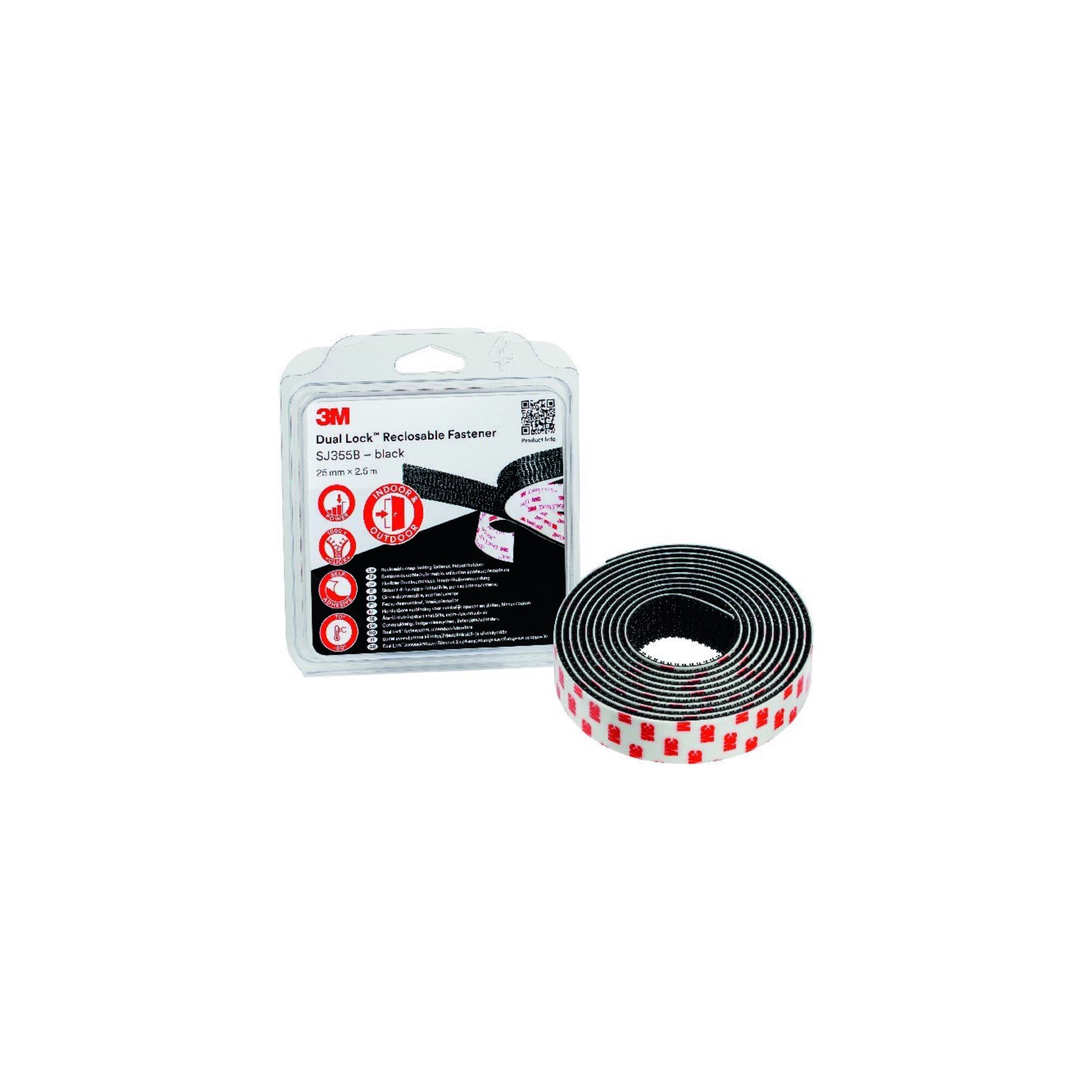3M Klettband 3M Dual Lock SJ3550 Schw. 40Köpfe/cm² Flexibler Druckverschluss 25mm x