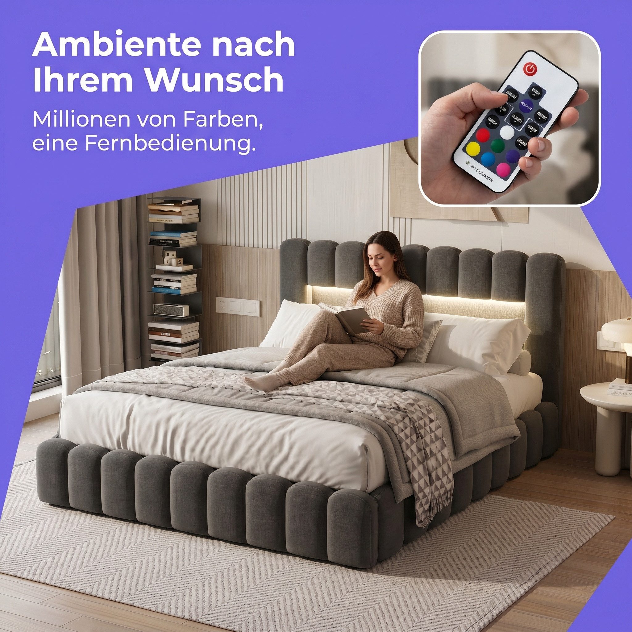 Gdood Polsterbett Stauraumbett Doppelbett LED (Type-C + USB, Hydraulisch hebbarer Stauraum), Mit Bettkasten, LED-Beleuchtung, USB-Anschluss, 140x200 cm