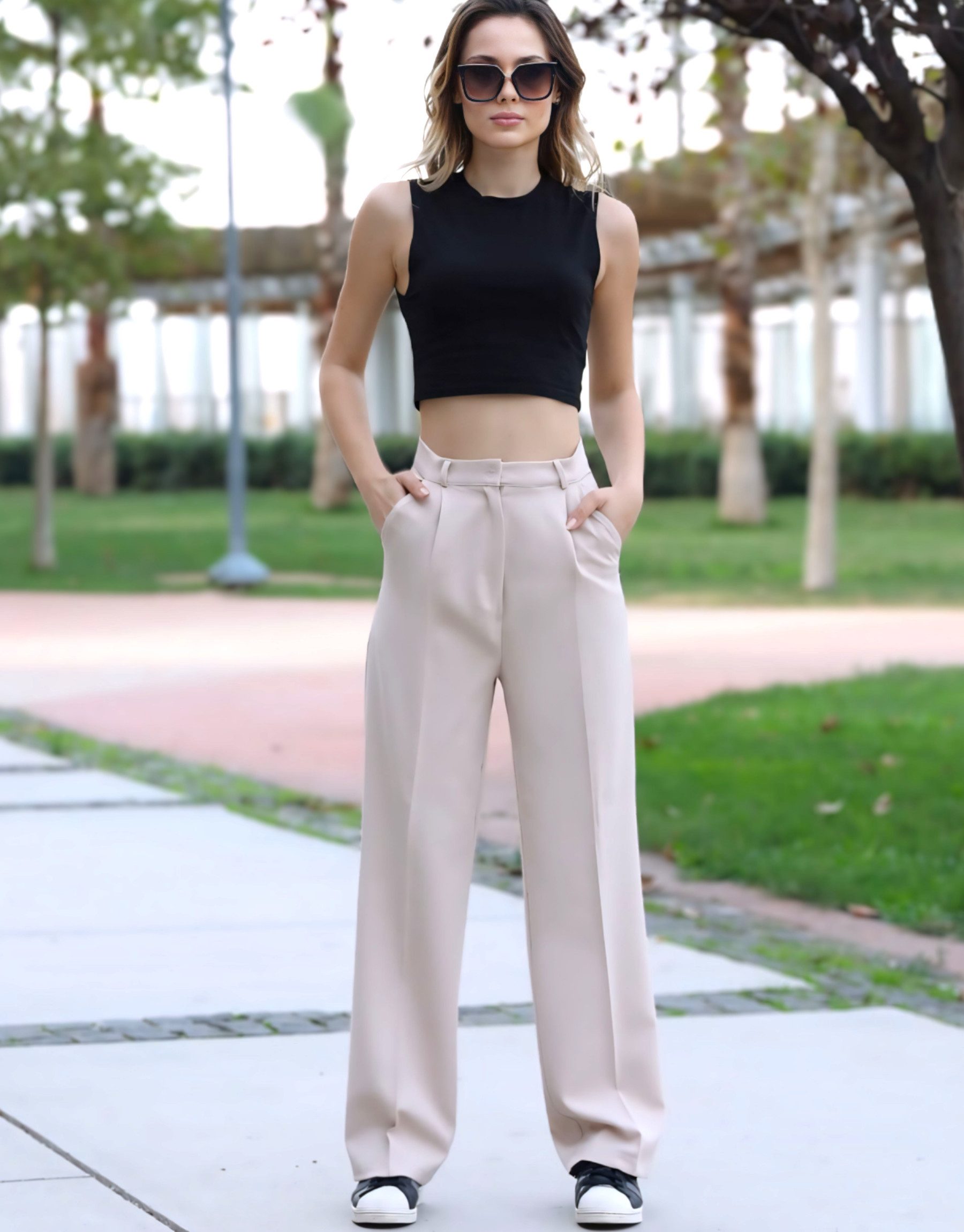 fashionshowcase Palazzohose Damen mit hohem Bund - Elegante Marlene-Hose mi günstig online kaufen